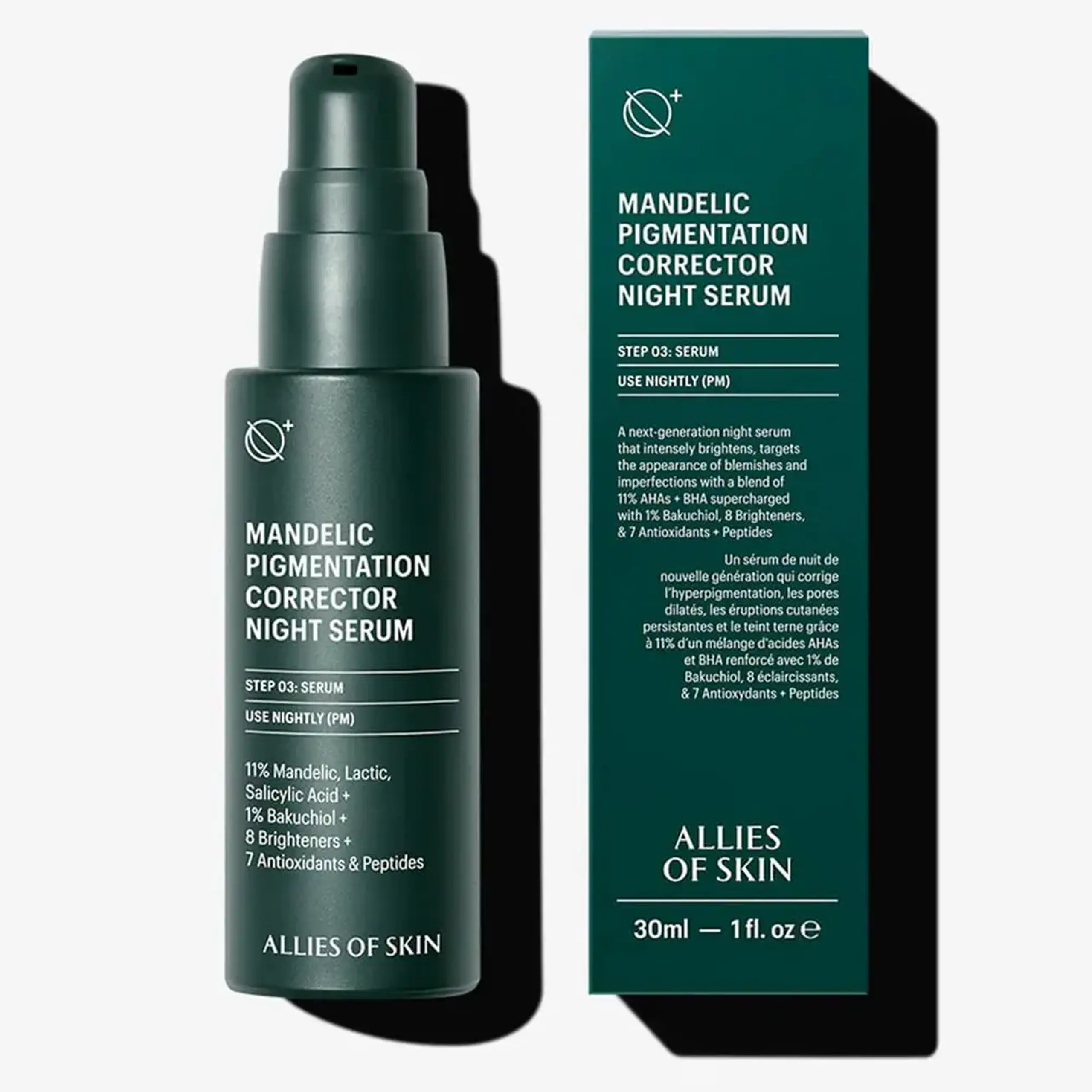 Ser de noapte pentru indepartarea petelor pigmentare cu Vitamina C şi Bakuchiol Allies of Skin Mandelic Pigmentation Corrector Night Serum 30ml