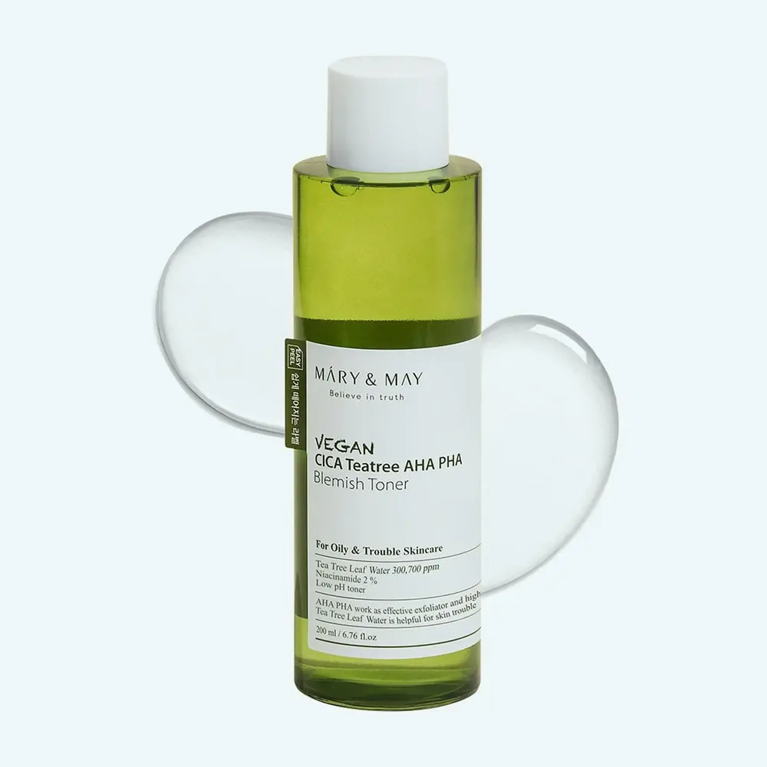 Toner exfoliant cu Complexul GesolzaTM şi acizi Mary&amp;May Vegan CICA Tea Tree AHA PHA Toner 200ml