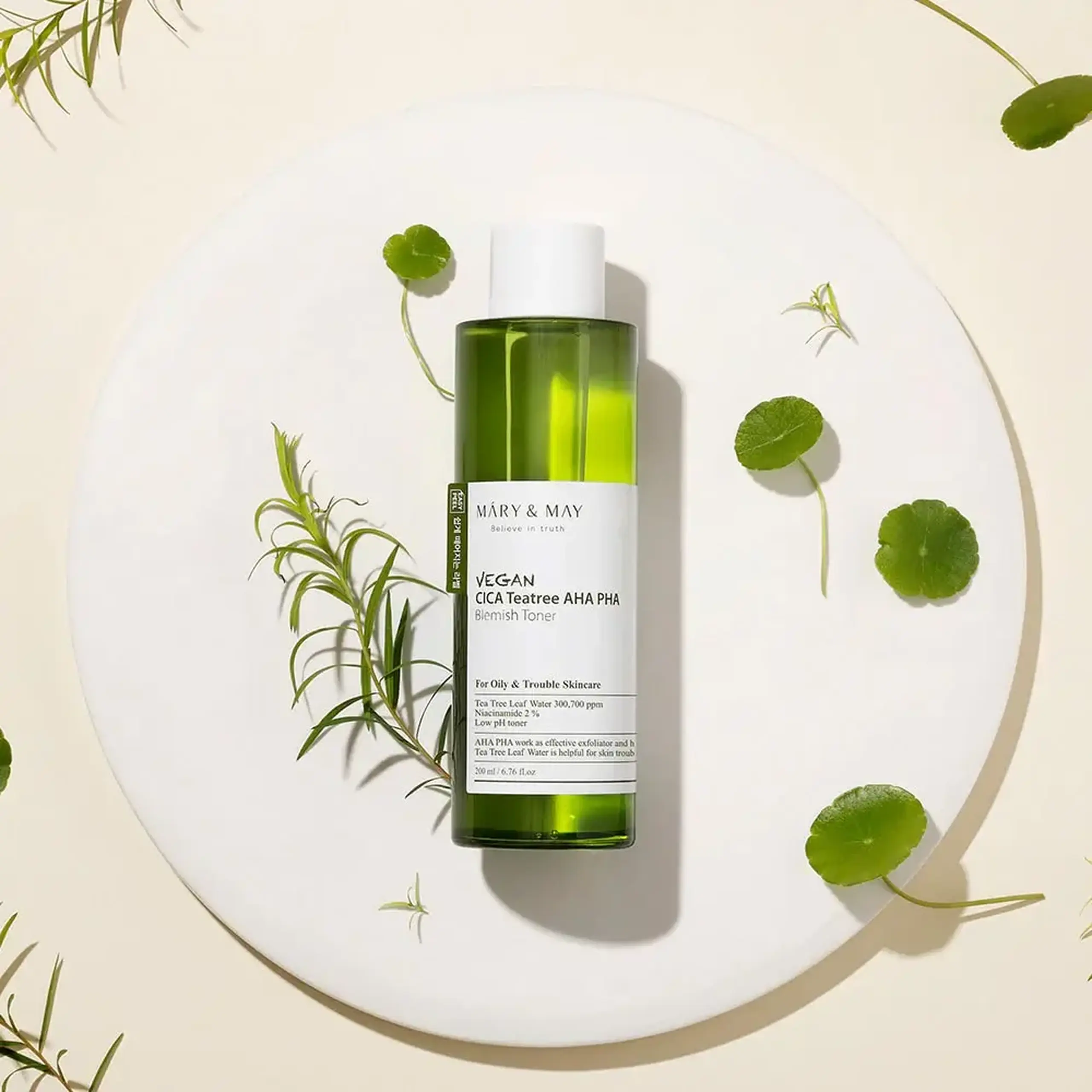 Toner exfoliant cu Complexul GesolzaTM şi acizi Mary&amp;May Vegan CICA Tea Tree AHA PHA Toner 200ml