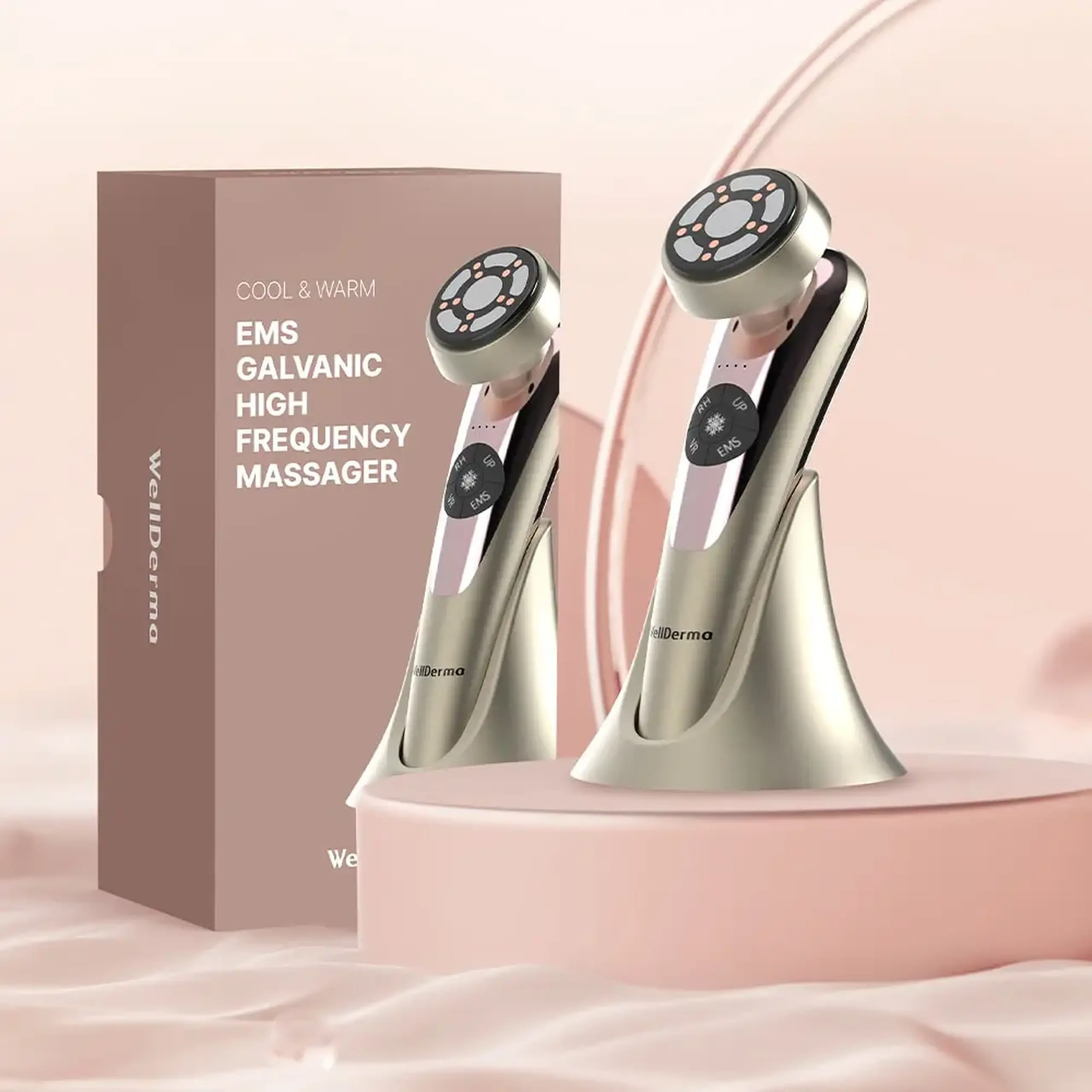 Masajor pentru față cu frecvență înaltă Wellderma Cool & Warm EMS Galvanic High-Frequency Massager
