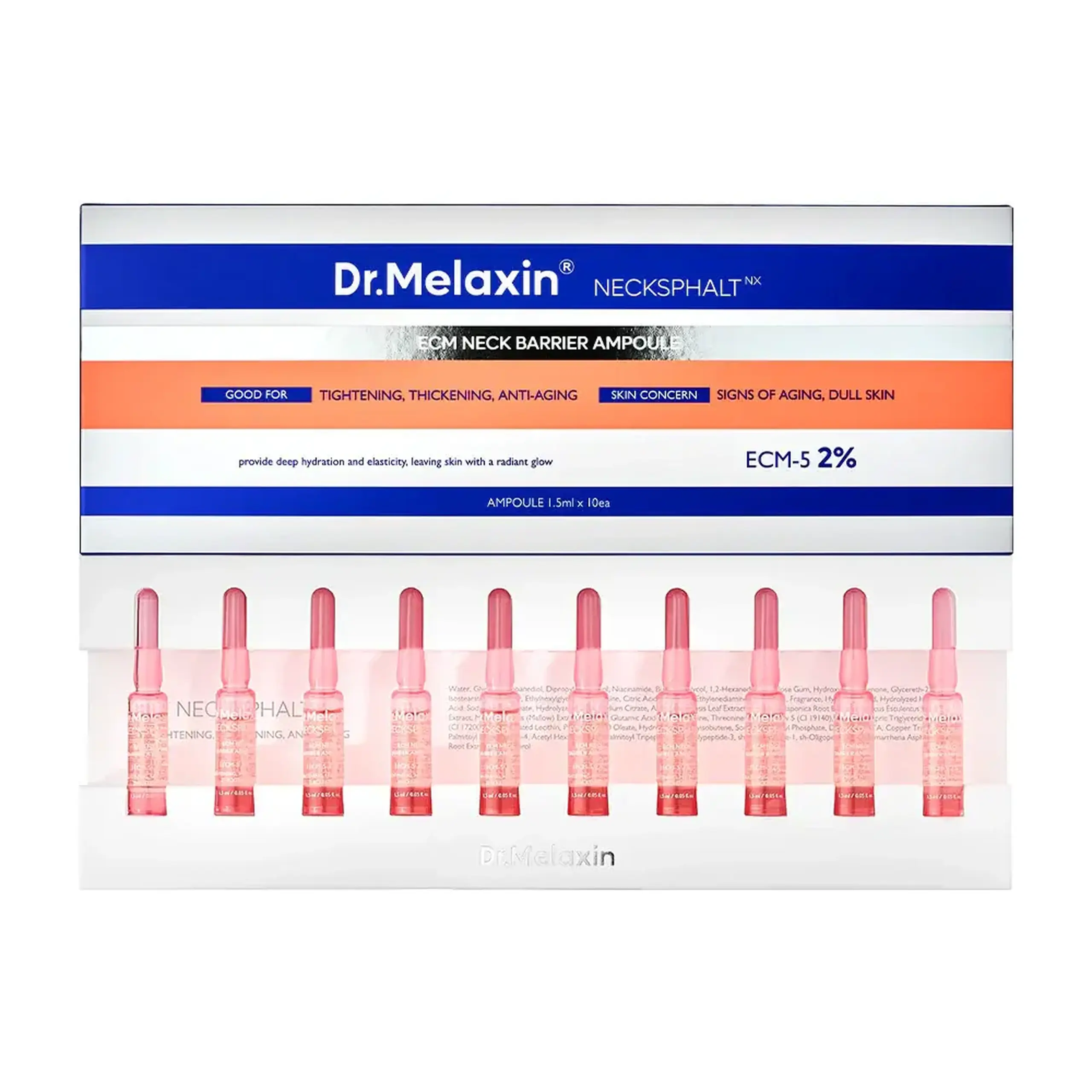 Set de seruri anti-aging pentru zona gâtului și decolteului Dr.Melaxin Nexcksphalt Neck ECM Barrier Ampoule 10pcs*1.5 ml