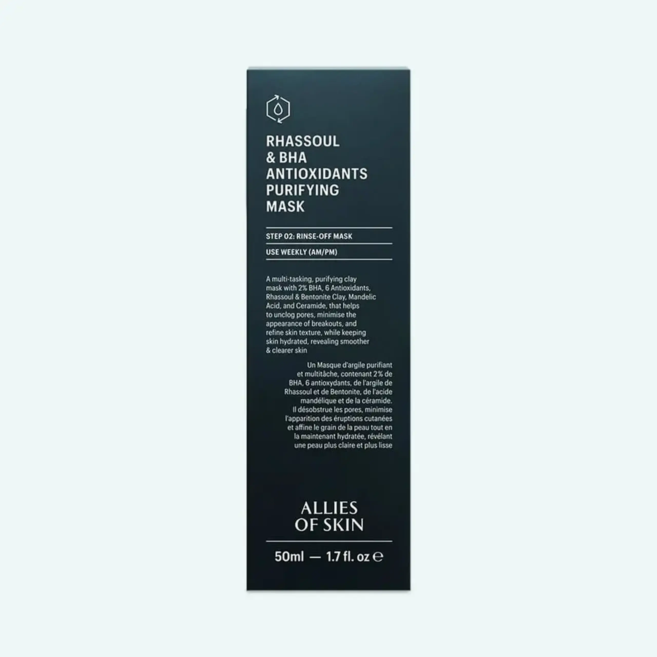 Mască purificatoare cu argilă și BHA Allies of Skin Rhassou &amp; BHA Antioxidants Purifying Mask 50ml