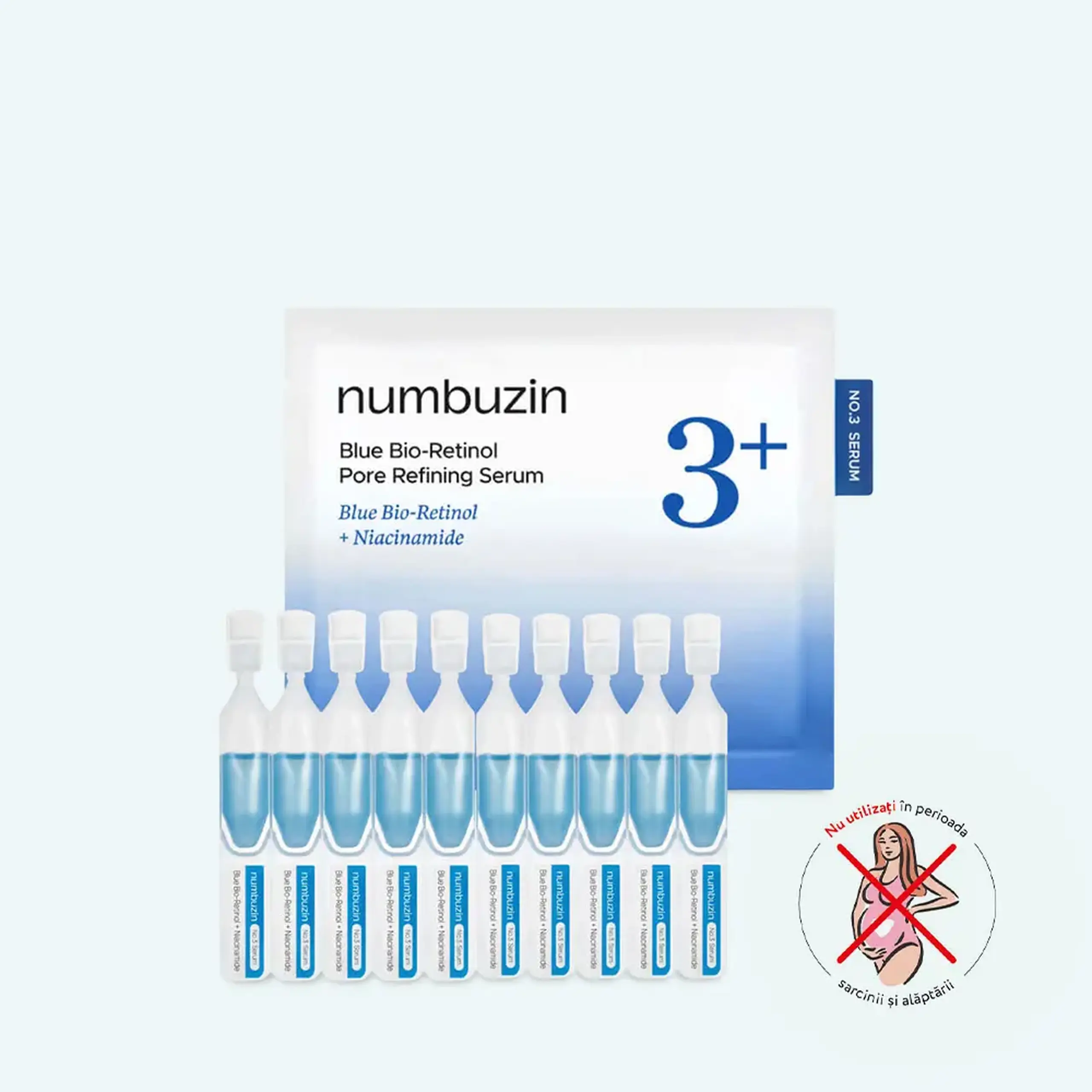 Set de fiole pentru îngrijirea porilor Numbuzin No.3 Blue Bio-Retinol Pore Refining Serum Vial Set 1.3ml*10