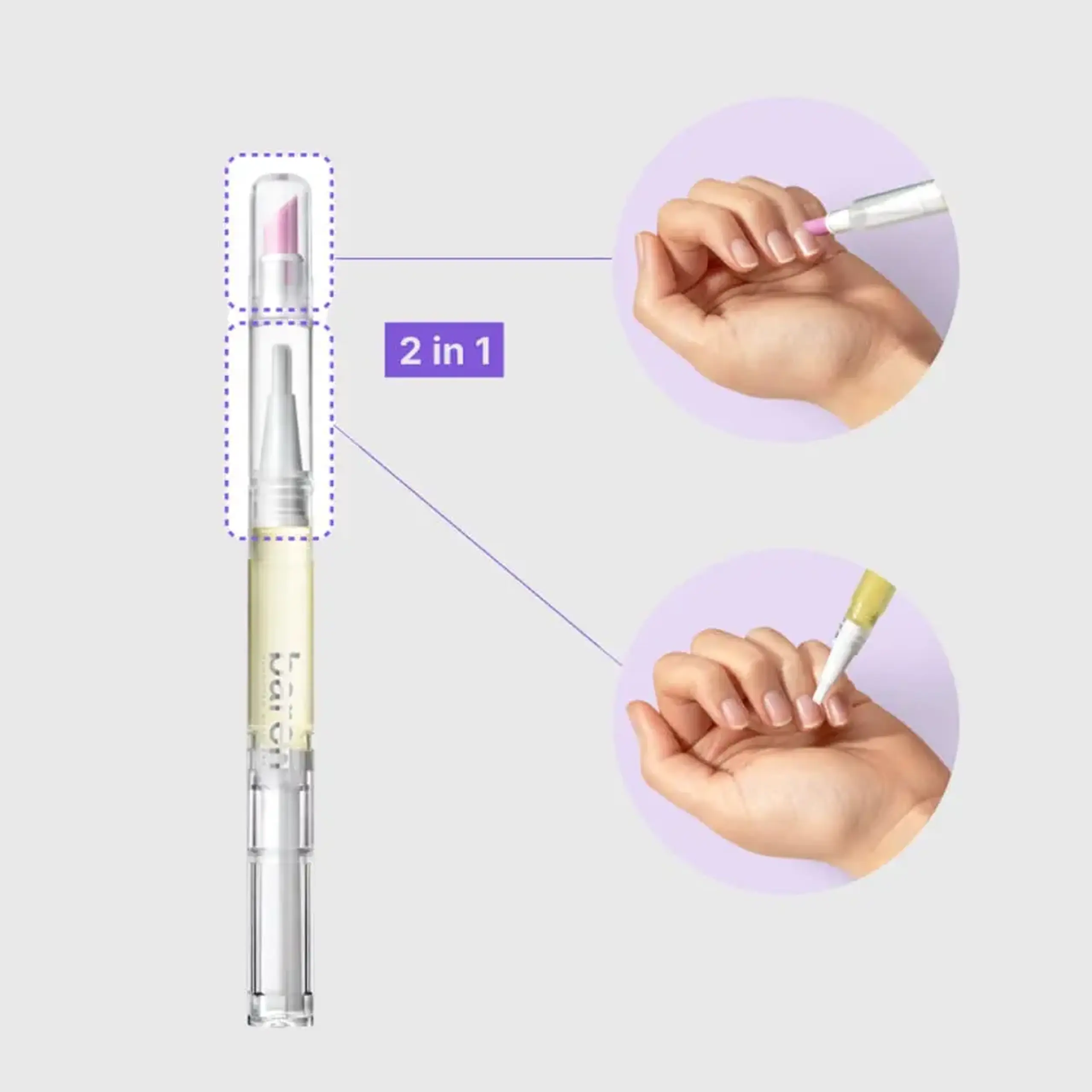 Stilou pentru îngrijirea unghiilor și cuticulelor Baren Dual Effect 2-in-1 Nail &amp; Cuticle Oil Pen with Ceramic Pusher 2ml
