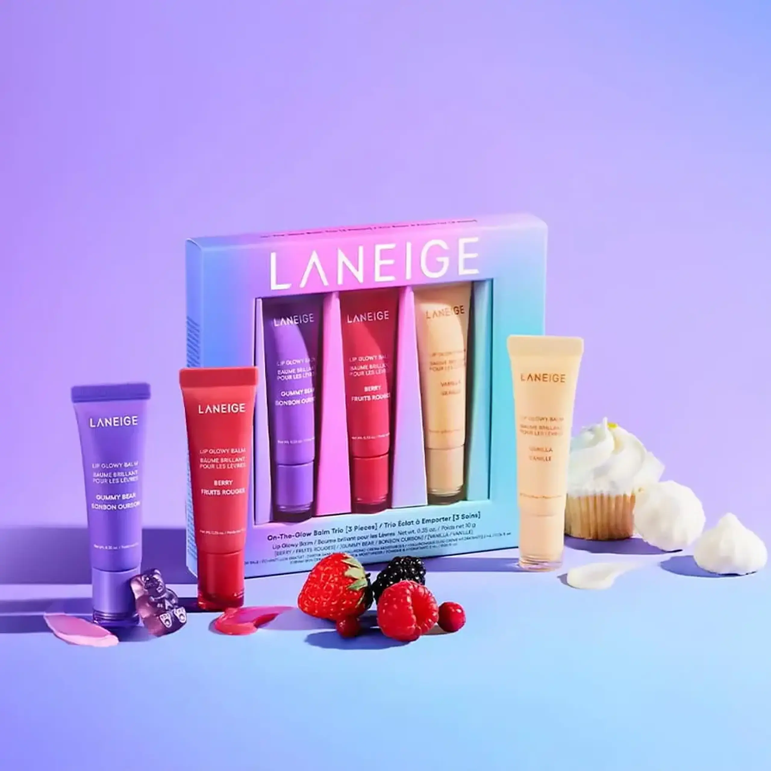 Set de balsamuri pentru buze Laneige Lip Glowy Balm Trio Set (Gummy Bear 10g, Berry 10g, Vanilla 10g)