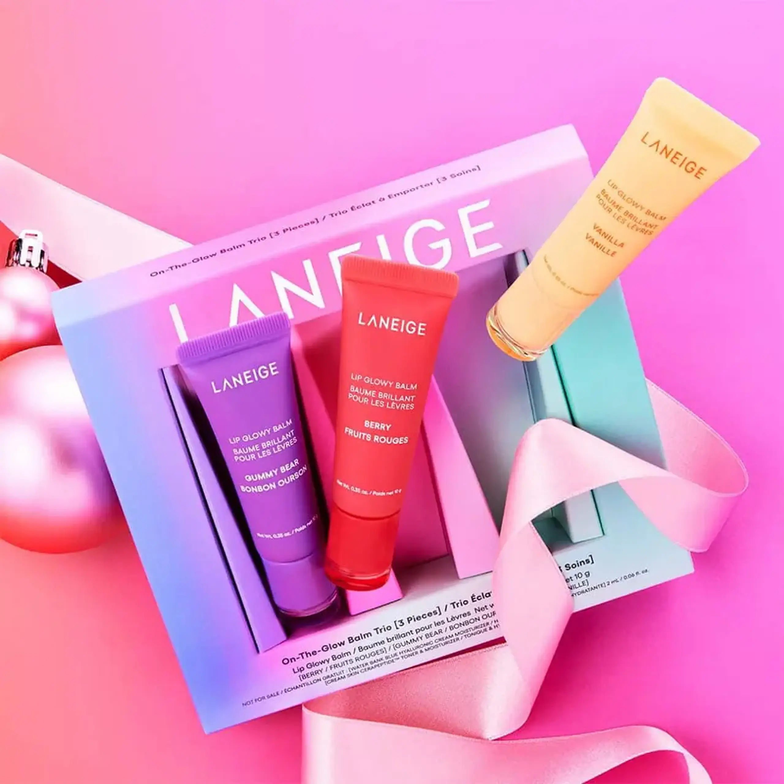 Set de balsamuri pentru buze Laneige Lip Glowy Balm Trio Set (Gummy Bear 10g, Berry 10g, Vanilla 10g)