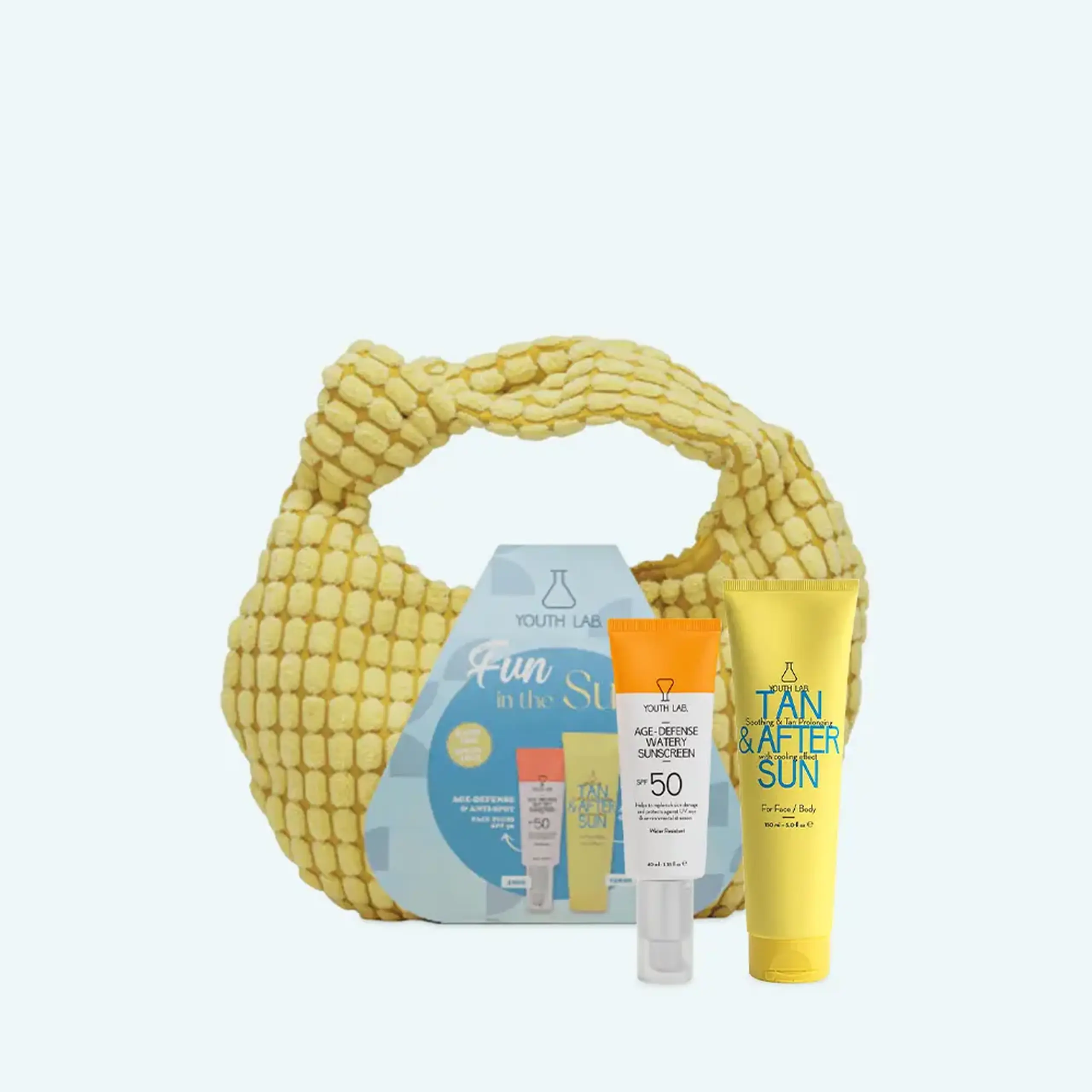 Set protecție solară YOUTH LAB Summer Set 2026 Value Set Yellow Pouch – Age Defense & Tan & After Sun