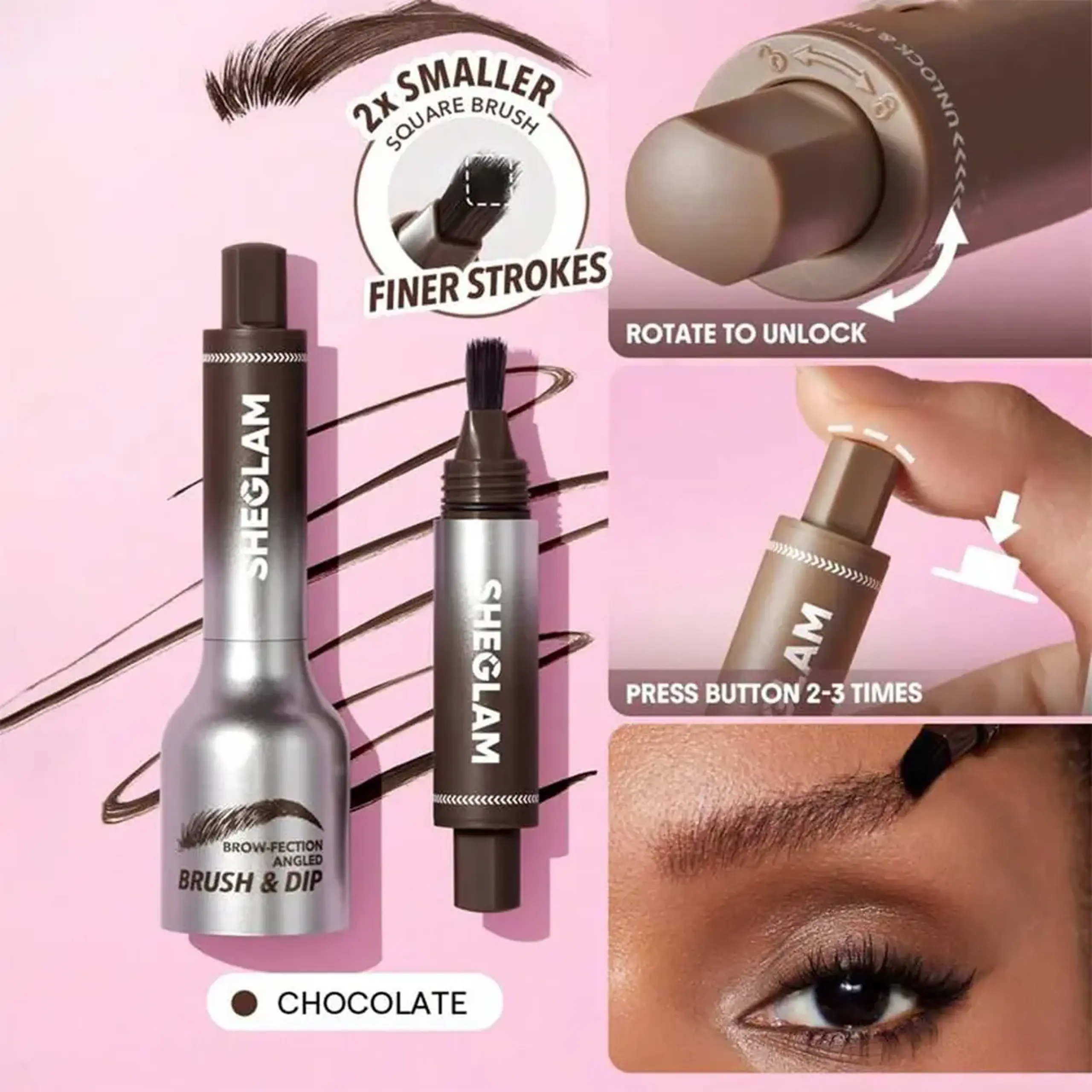 Rimel pentru sprâncene Sheglam Brow-Fection Angled Brush&Dip-Chocolate