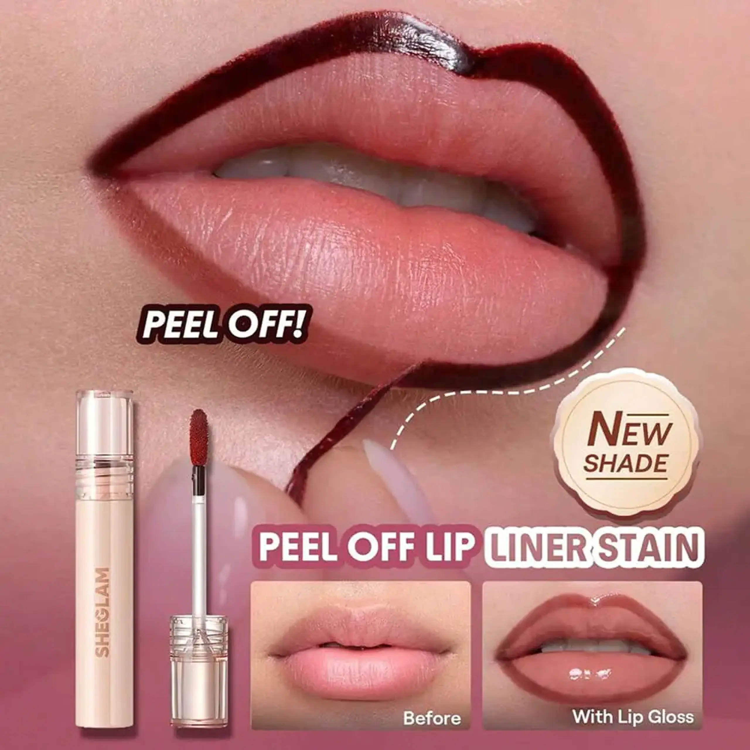 Contur de buze peel-off cu efect de lungă durată SHEGLAM Fall In Line Peel Off Lip Liner Stain – Bare Blush 3 g