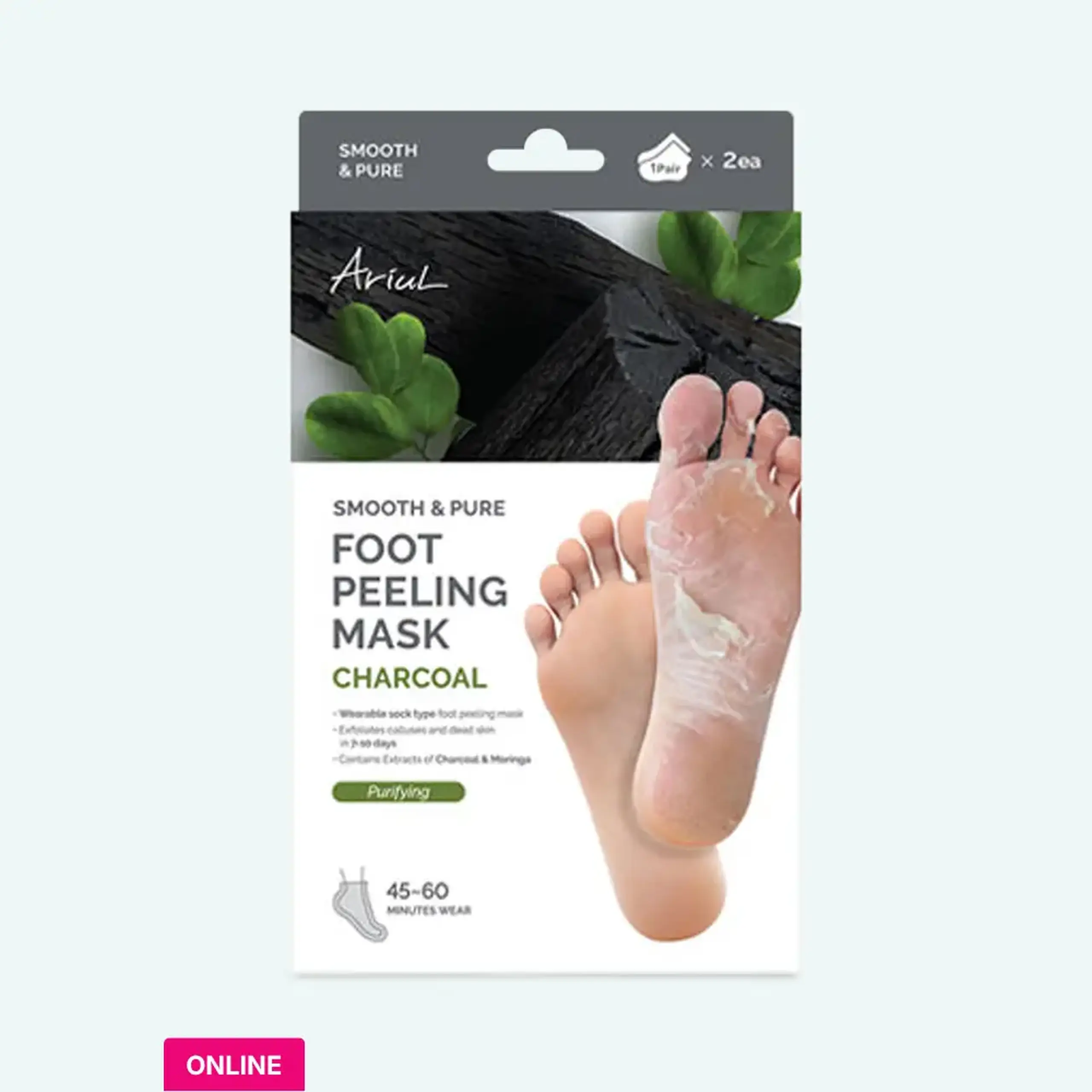 Mască exfoliantă cu cărbune pentru călcâie Ariul Smooth &amp; Pure Foot Peeling Mask Purifying 2pairs