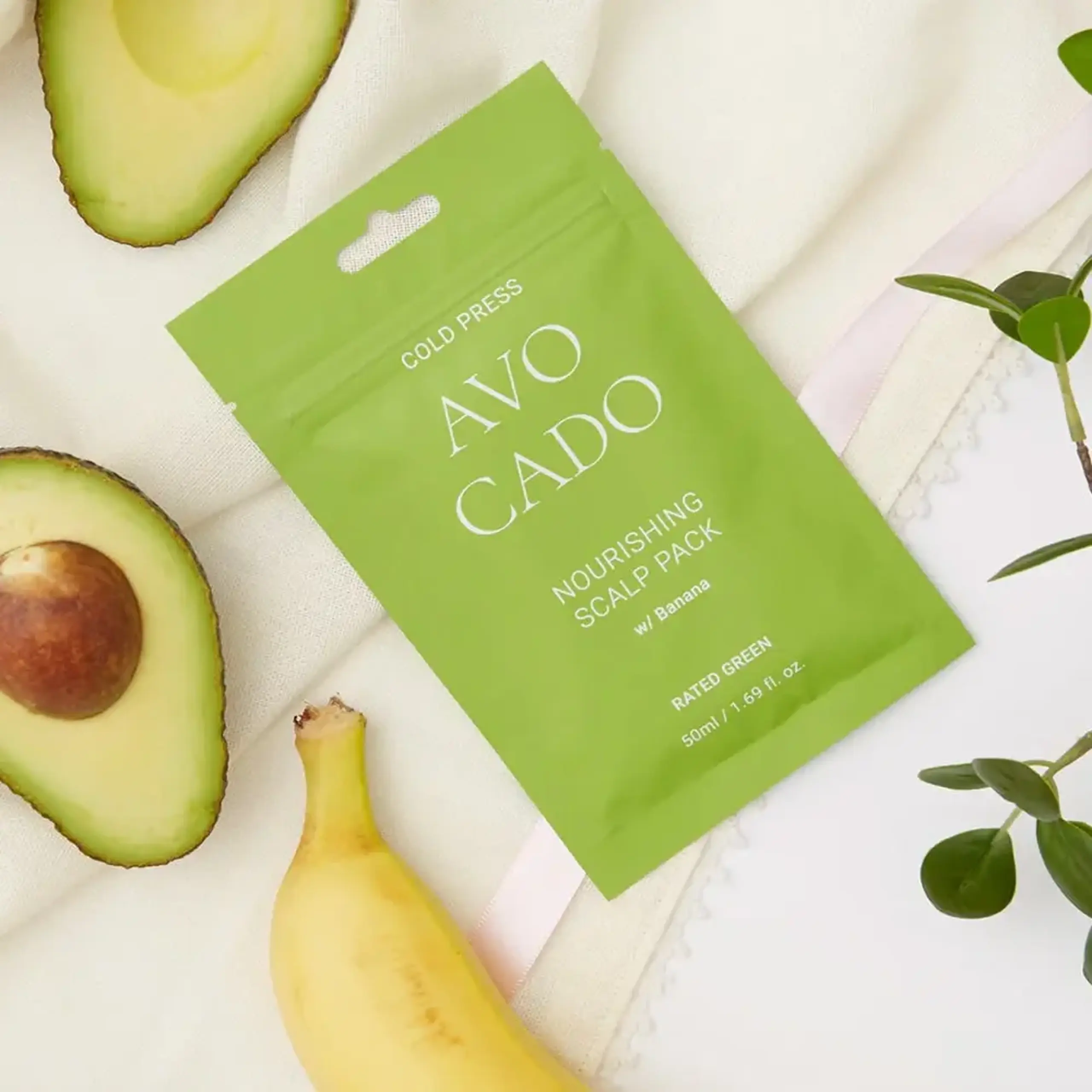 Mască hrănitoare pentru scalp pentru folosință unică Rated Green Cold Press Avocado Nourishing Scalp Pack w/Banana 50 ml