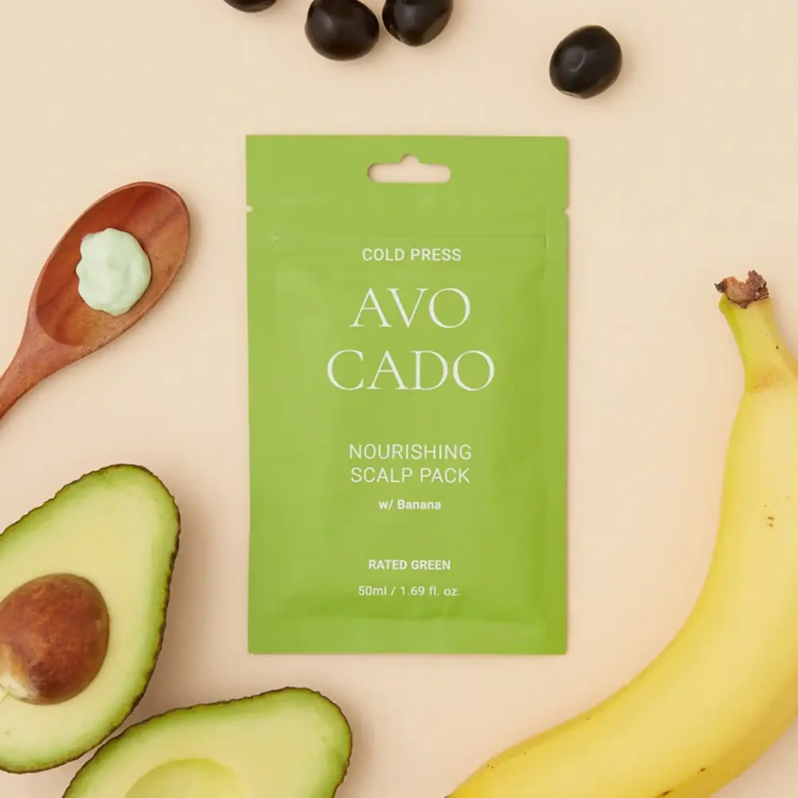 Mască hrănitoare pentru scalp pentru folosință unică Rated Green Cold Press Avocado Nourishing Scalp Pack w/Banana 50 ml