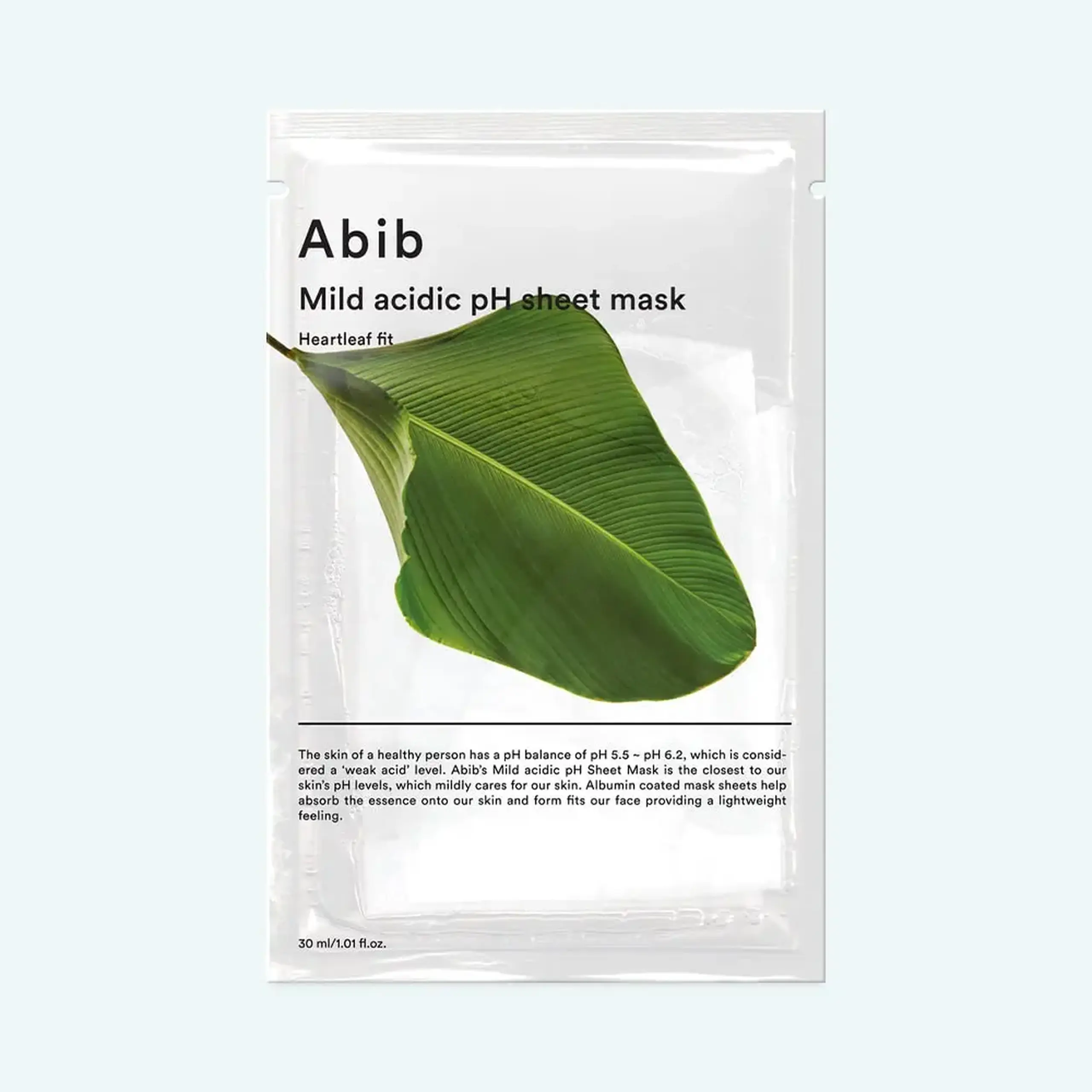 Mască pentru pielea sensibilă Abib Mild Acidic pH Sheet Mask Heartleaf Fit