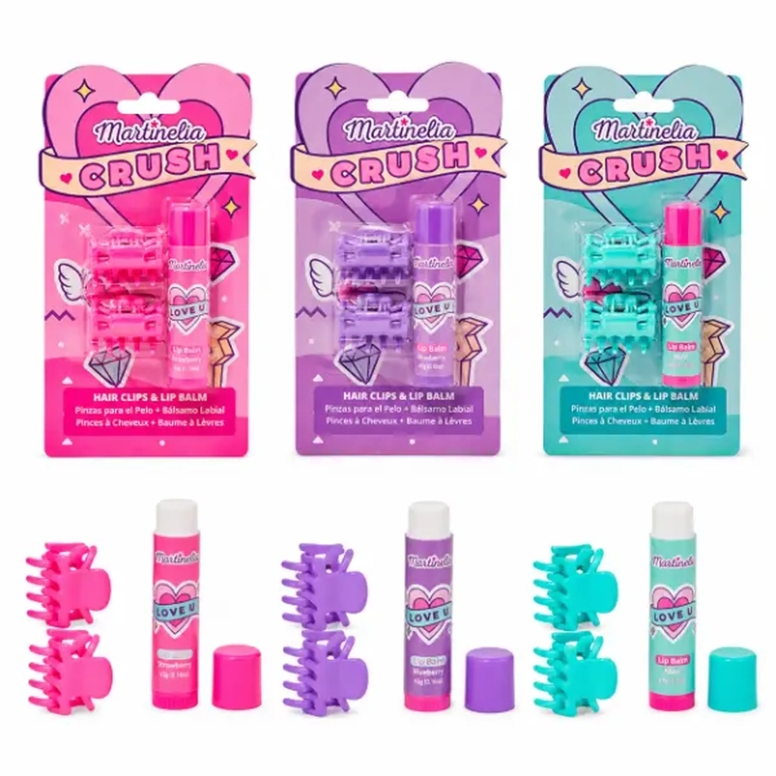 Martinelia set „Agrafe pentru păr și balsam de buze”, 3 modele