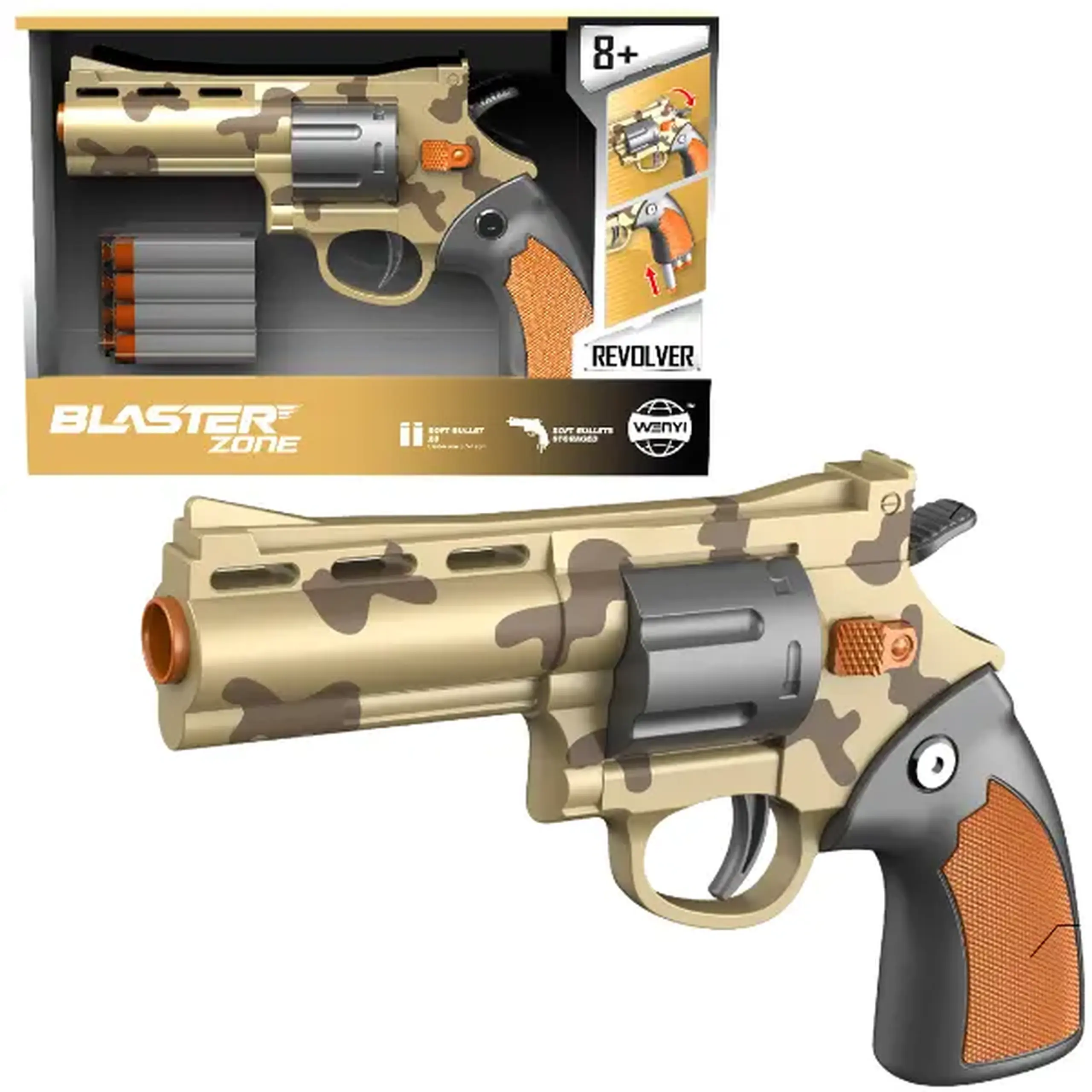 Revolver mecanic cu gloanțe moi, galben