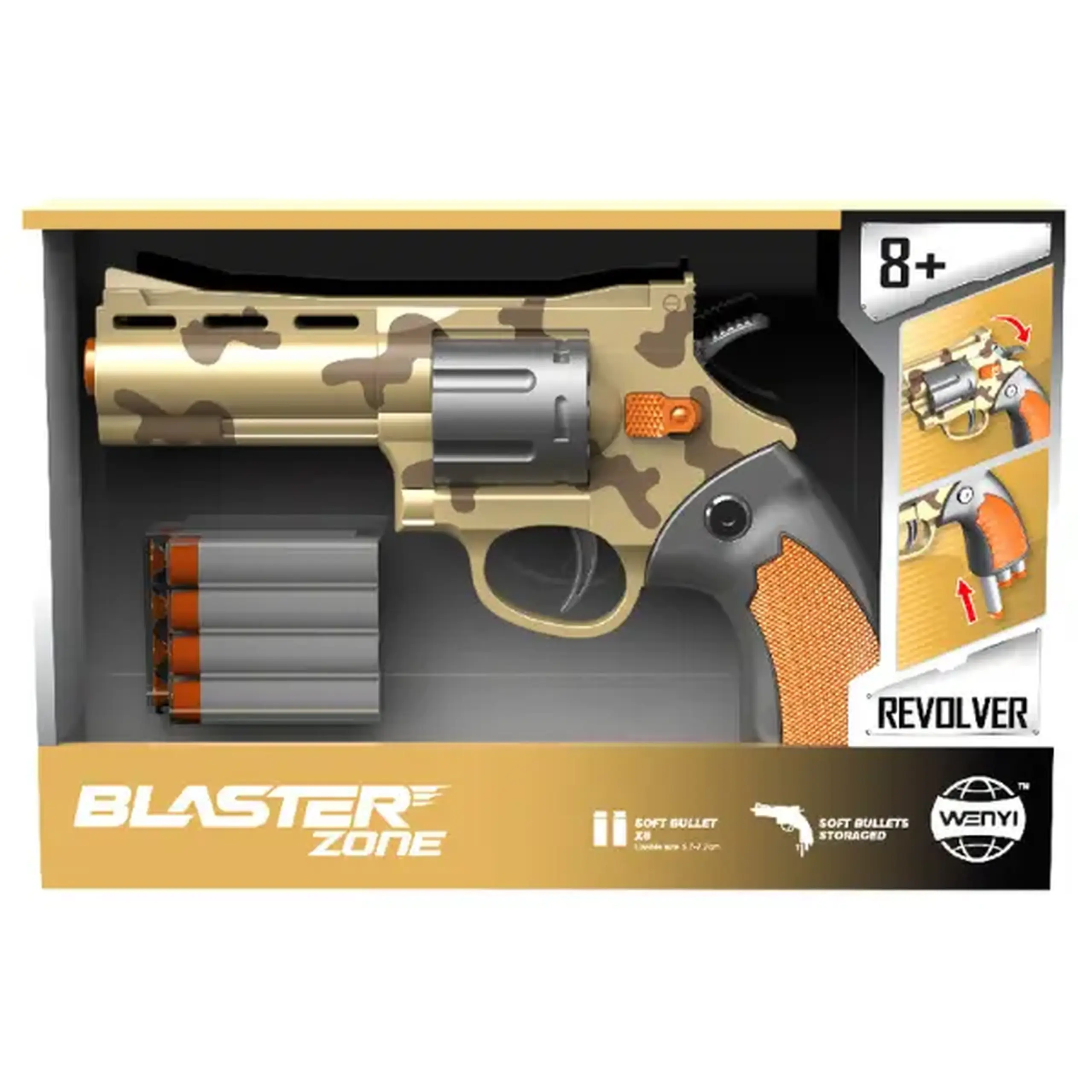Revolver mecanic cu gloanțe moi, galben