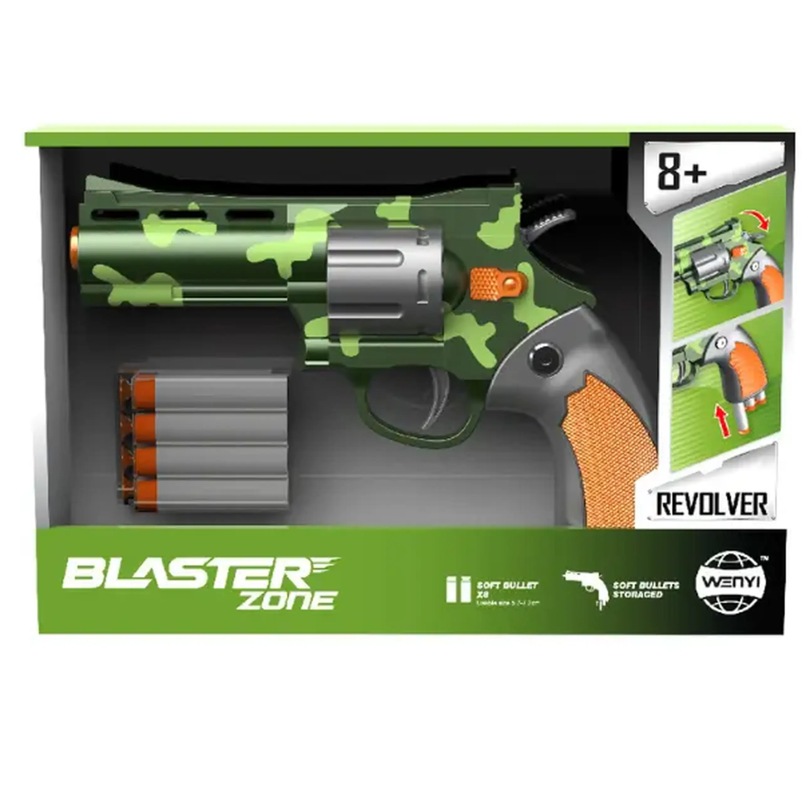 Revolver mecanic cu gloanțe moi, verde