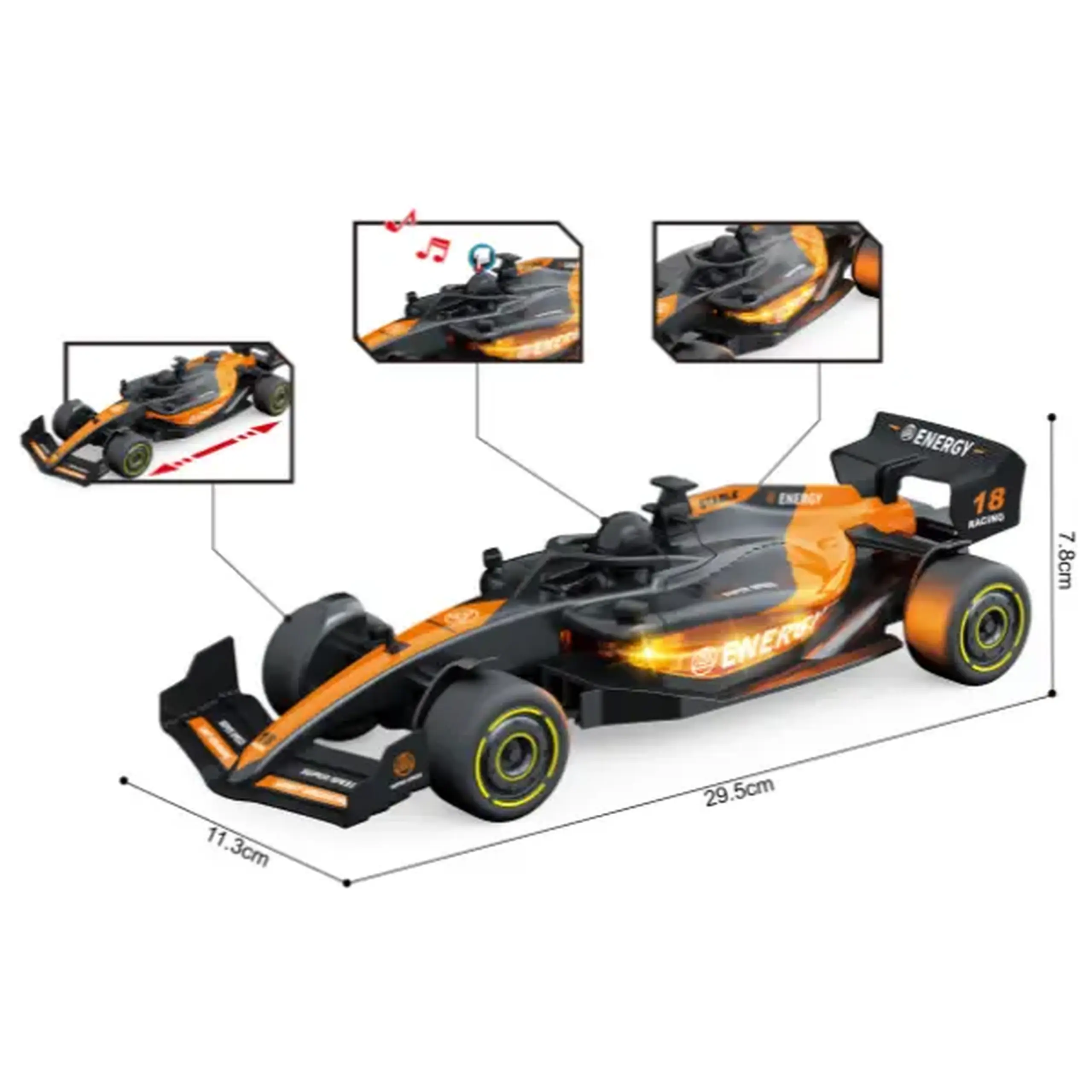 1:18 Mașină de curse F1 cu inerție, (lumină/sunet)