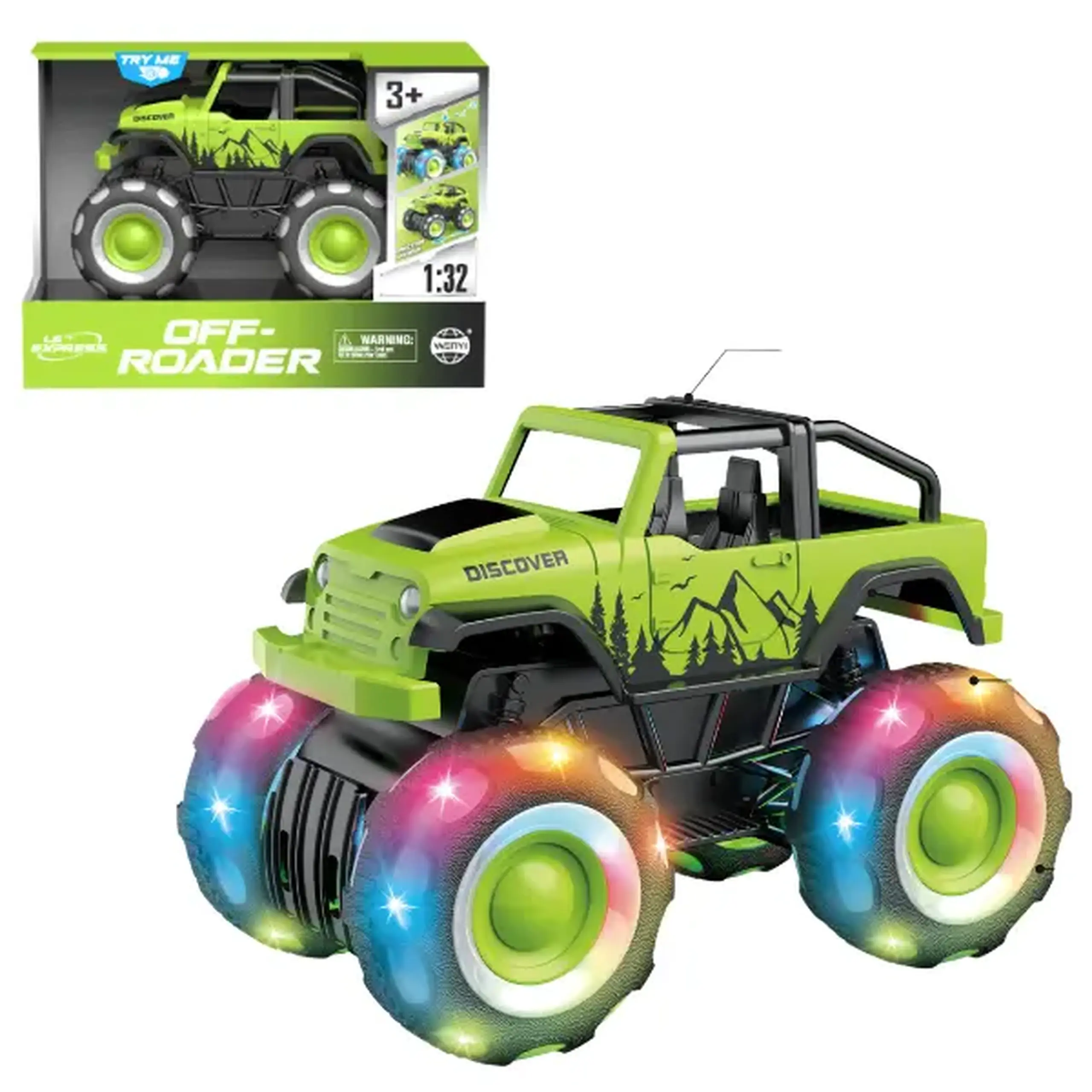 1:32 Monster Truck cu inerție (lumină/sunet), verde