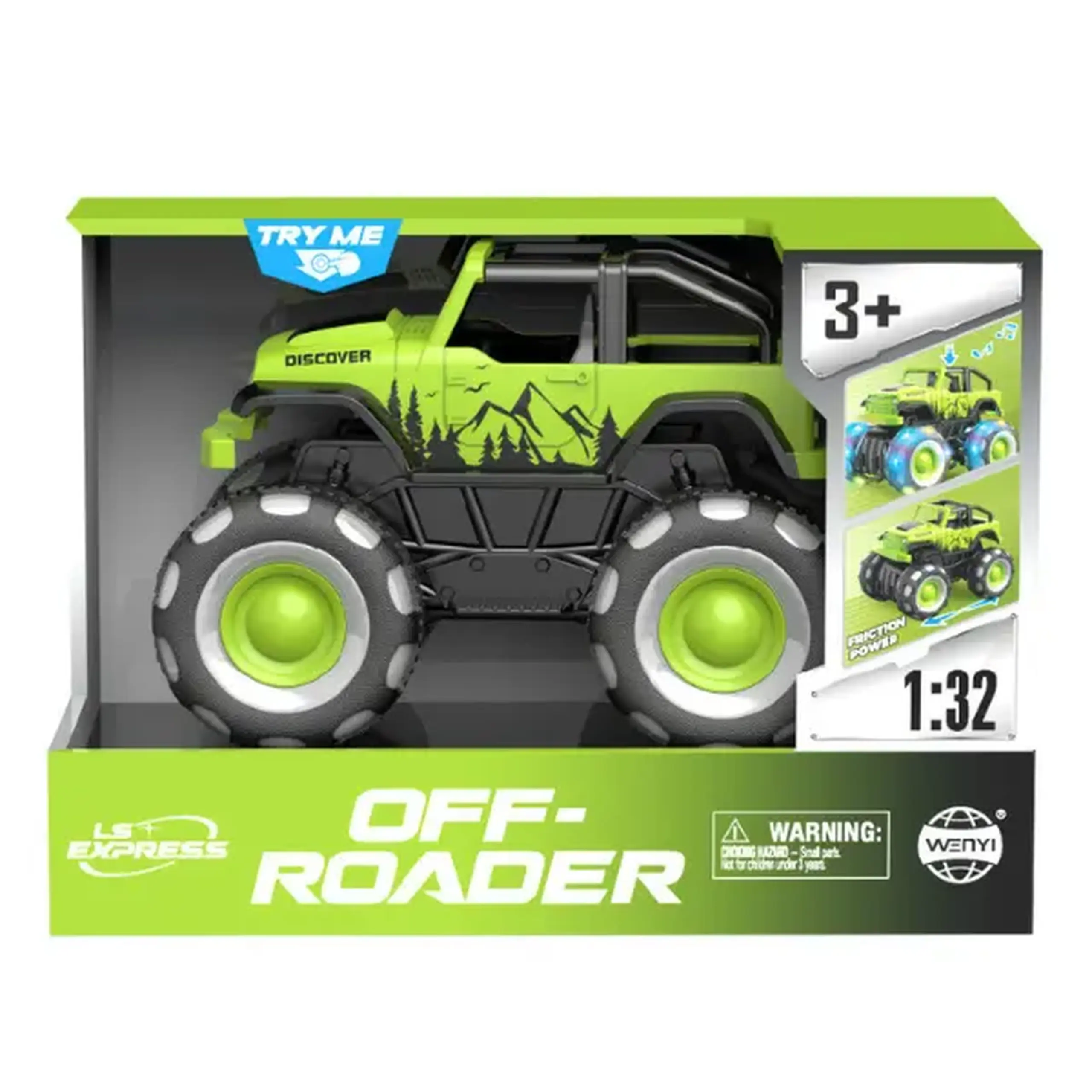 1:32 Monster Truck cu inerție (lumină/sunet), verde