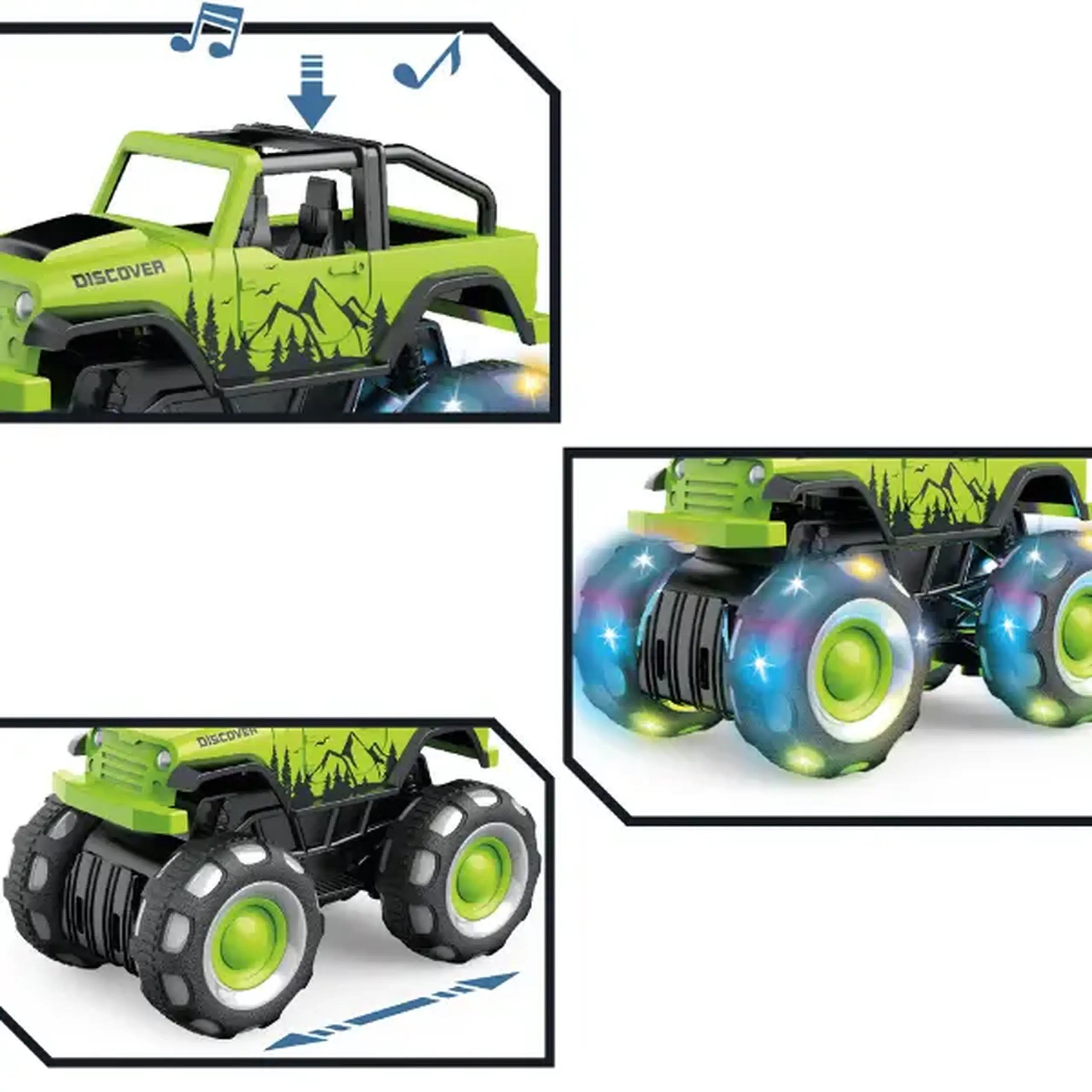 1:32 Monster Truck cu inerție (lumină/sunet), verde