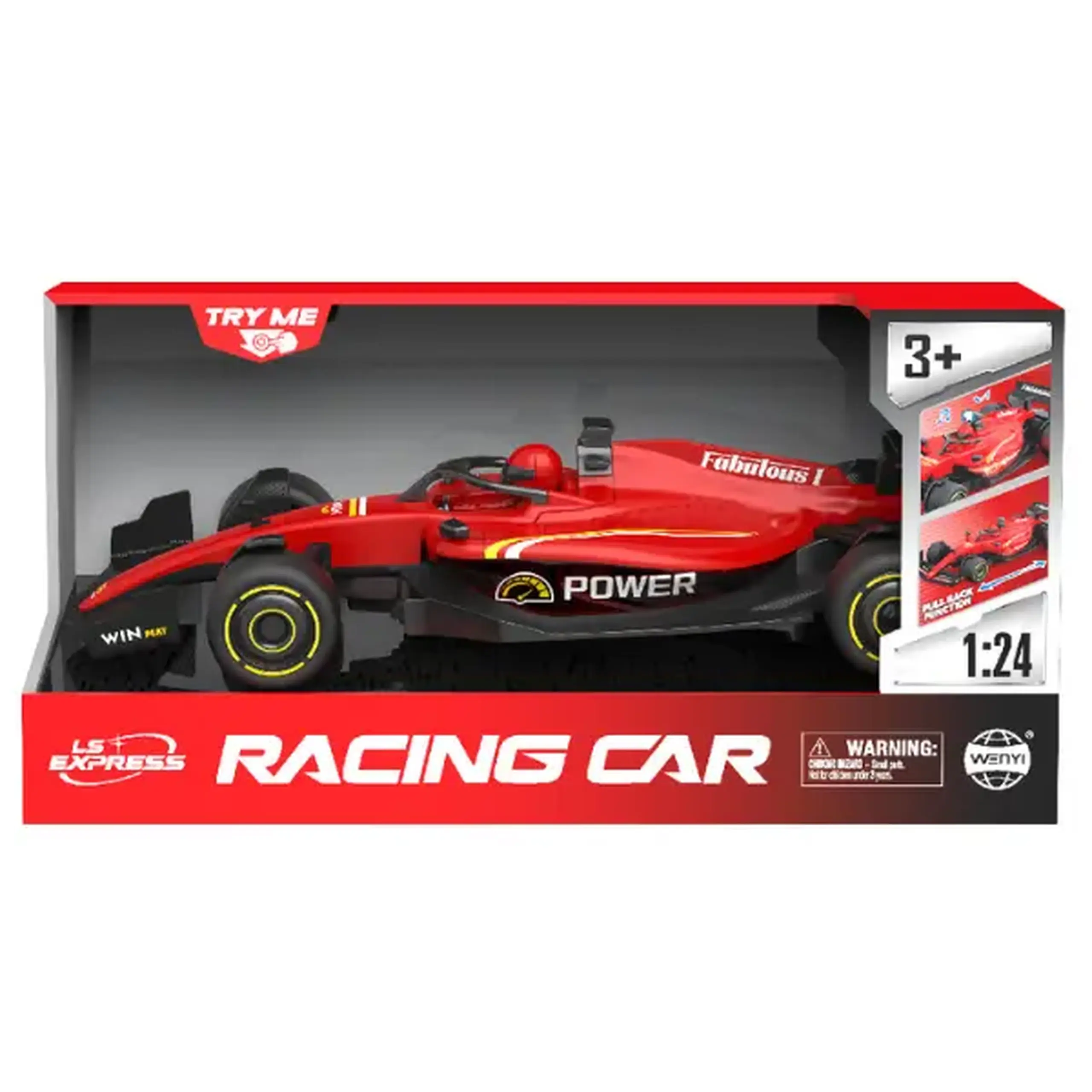 1:24 Mașină de curse F1 cu mecanism pull-back, (lumină/sunet), roșie