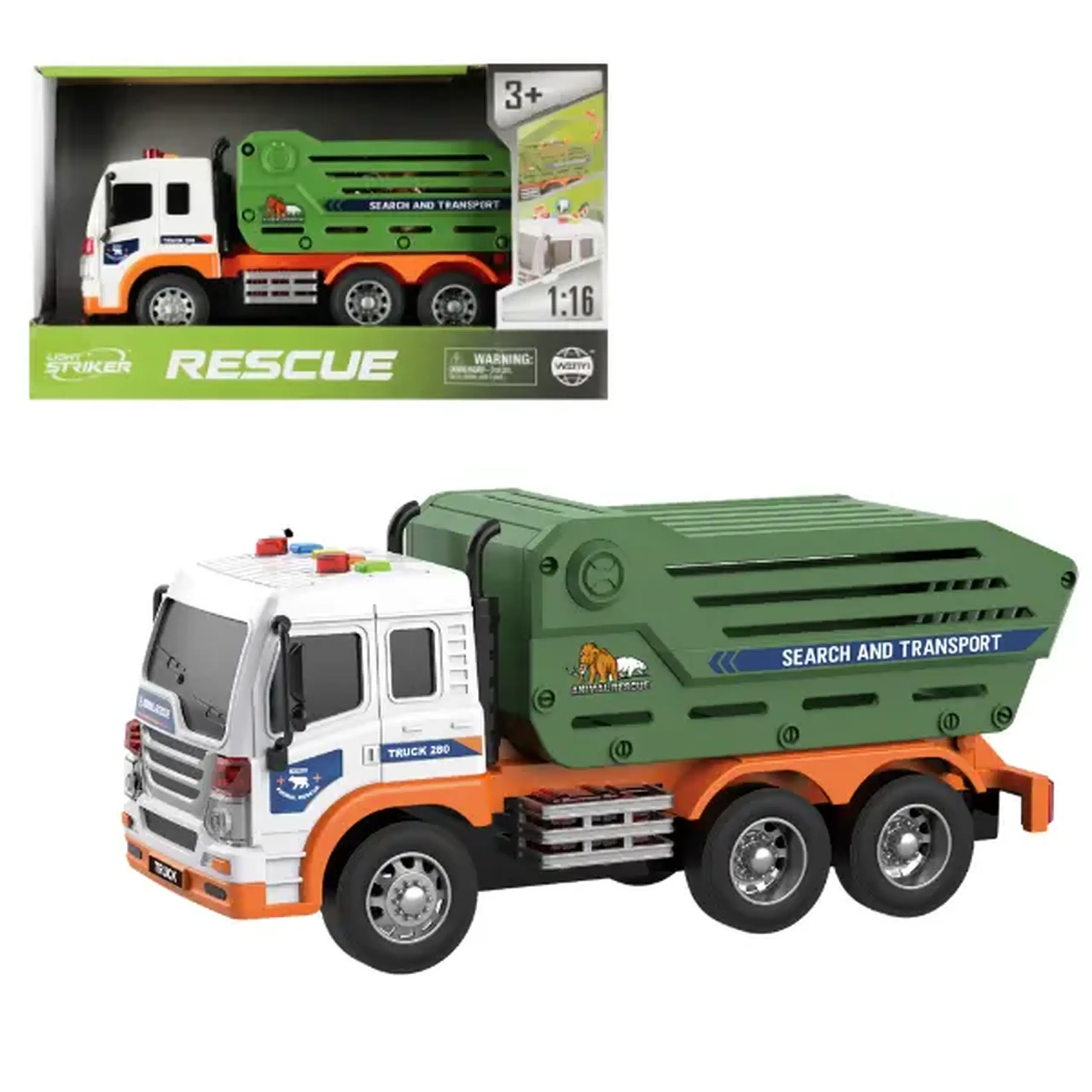 1:16 Camion de salvare pentru transportarea animalelor cu fricțiune (lumini /sunete)