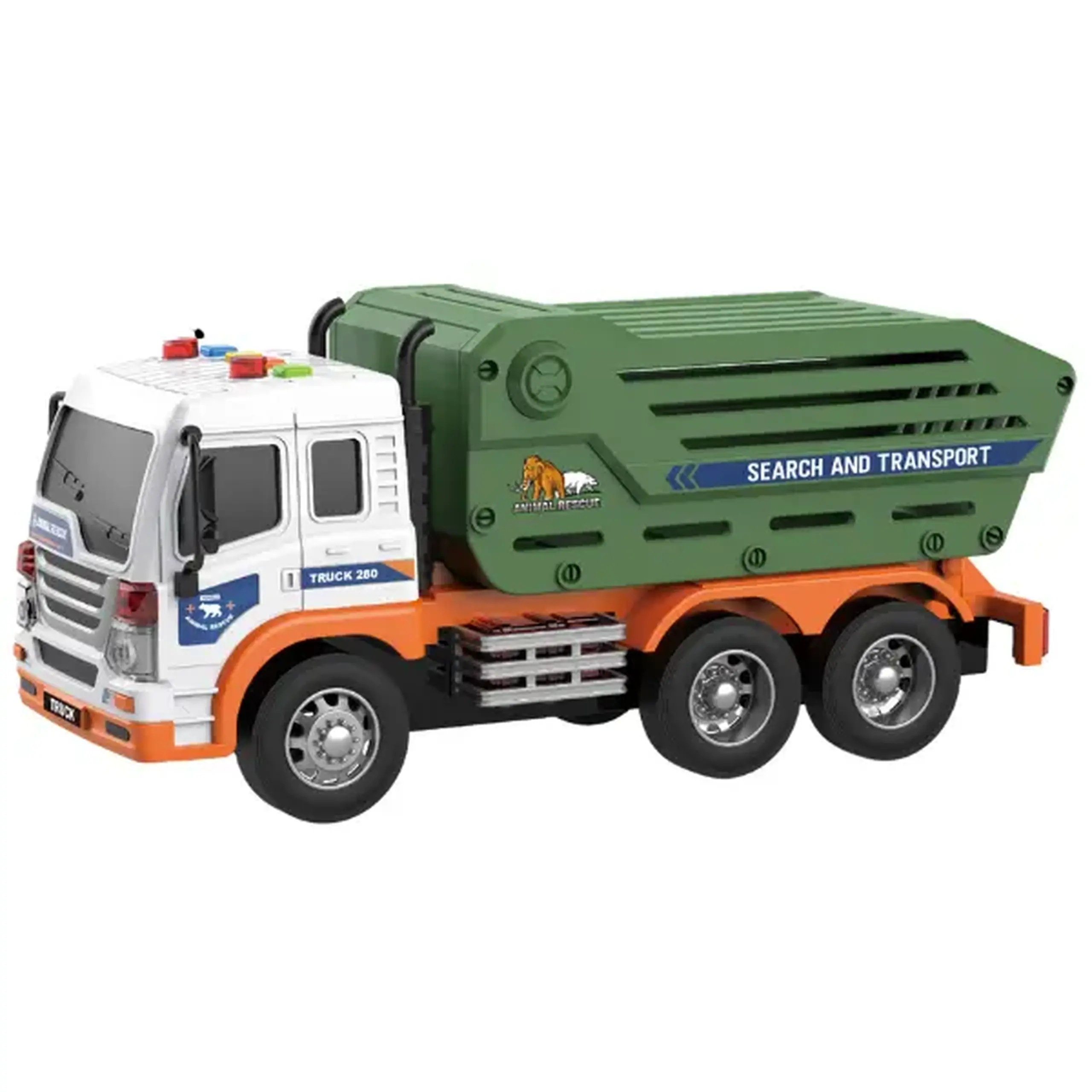 1:16 Camion de salvare pentru transportarea animalelor cu fricțiune (lumini /sunete)
