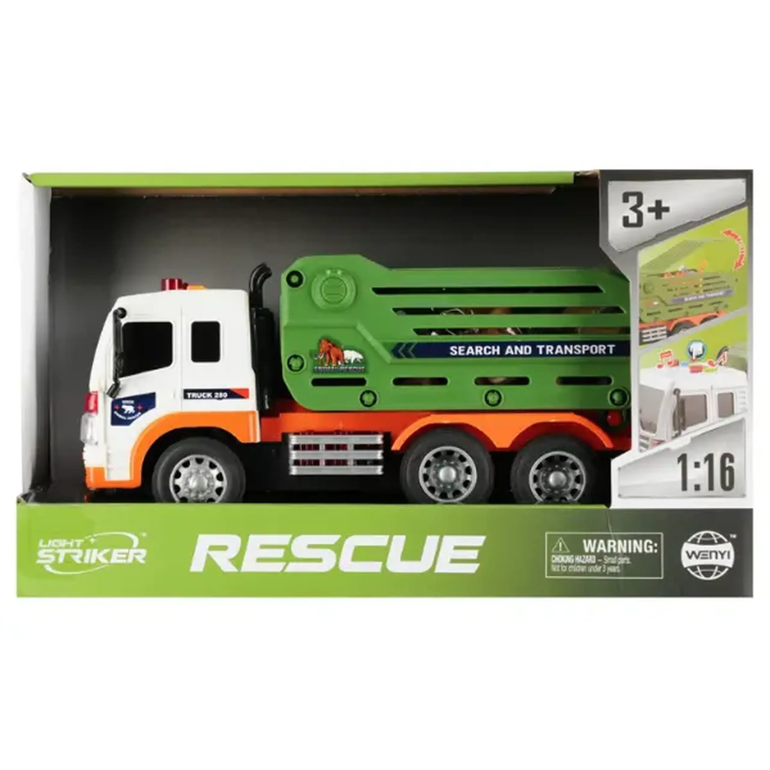 1:16 Camion de salvare pentru transportarea animalelor cu fricțiune (lumini /sunete)