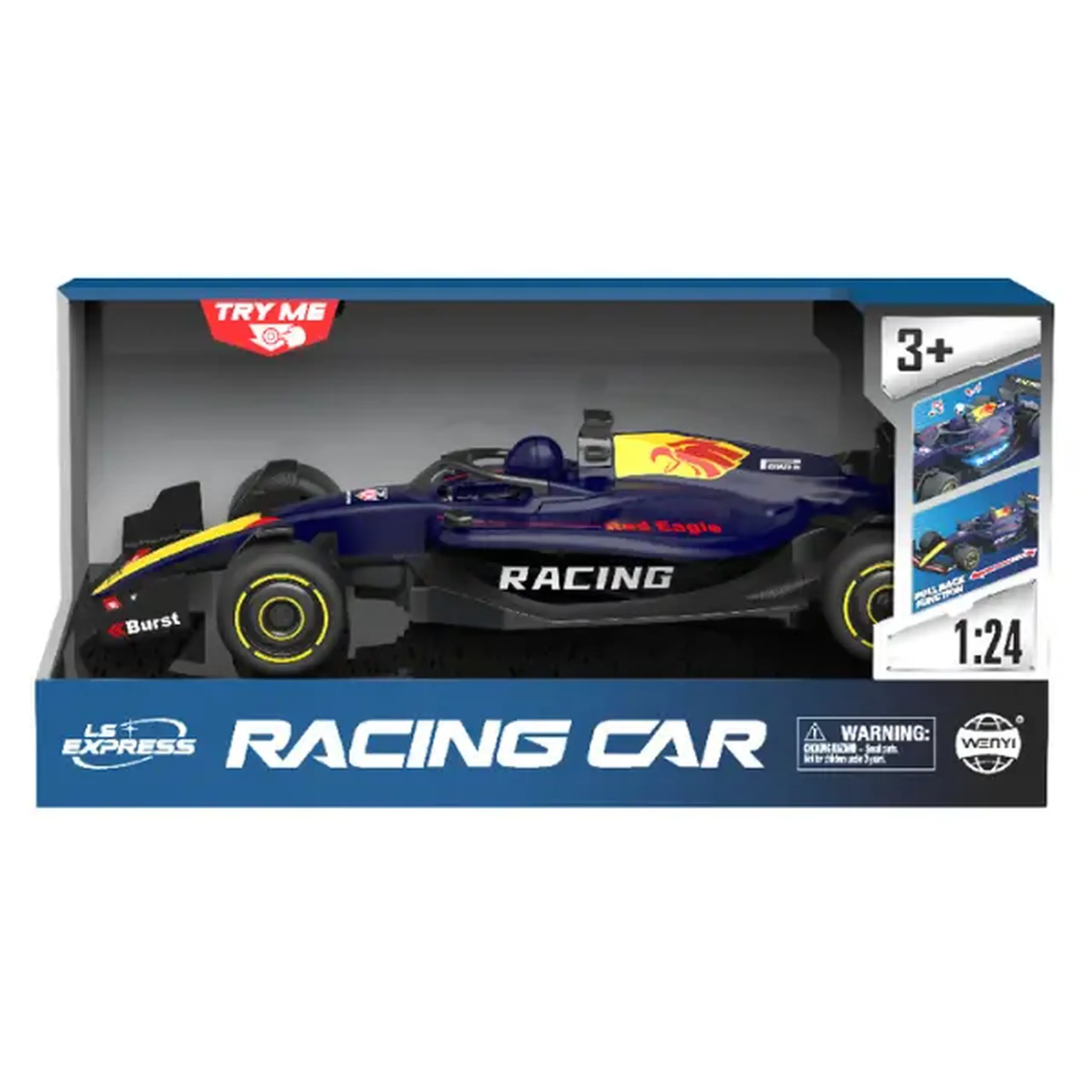 1:24 Mașină de curse F1 cu mecanism pull-back, (lumină/sunet), albastră