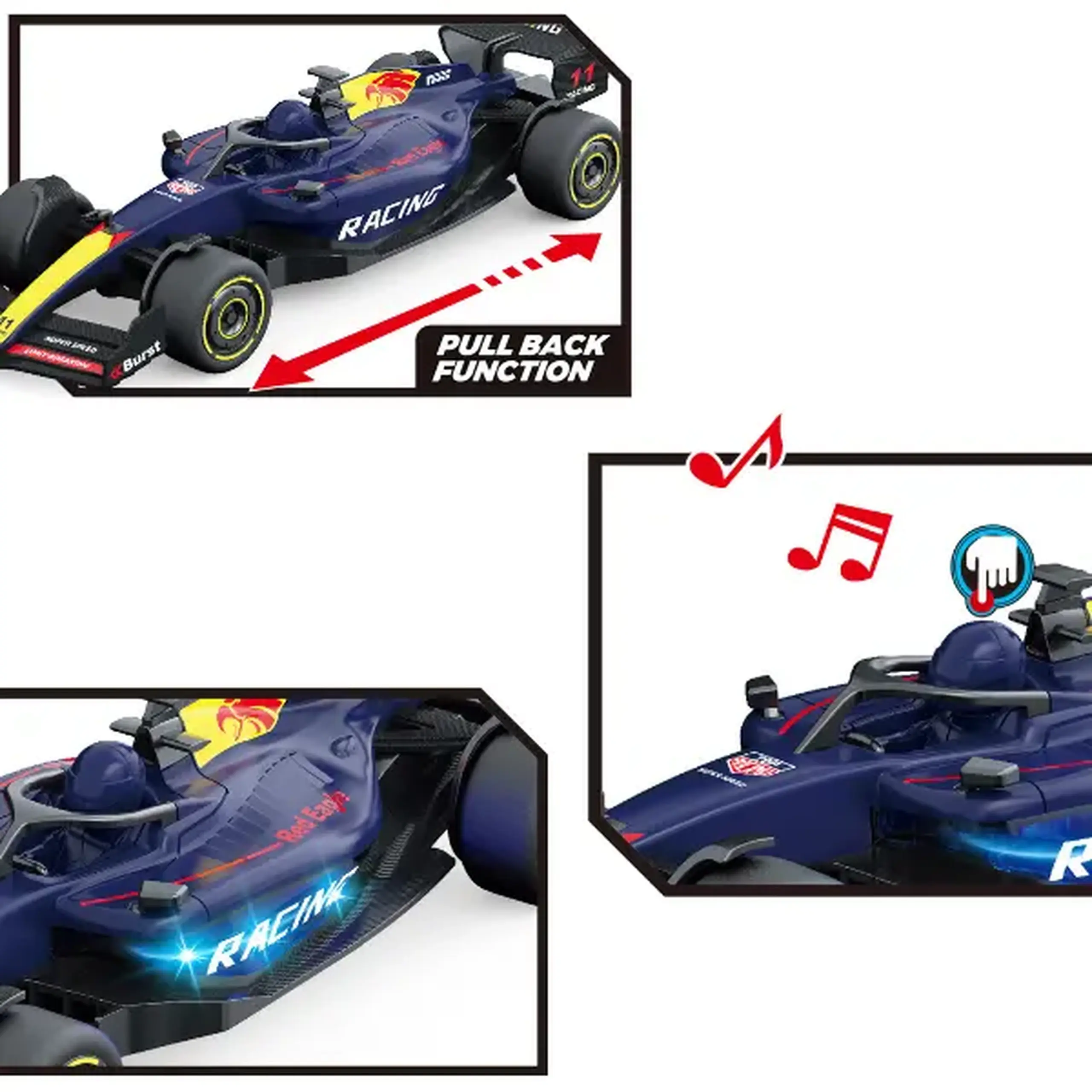 1:24 Mașină de curse F1 cu mecanism pull-back, (lumină/sunet), albastră