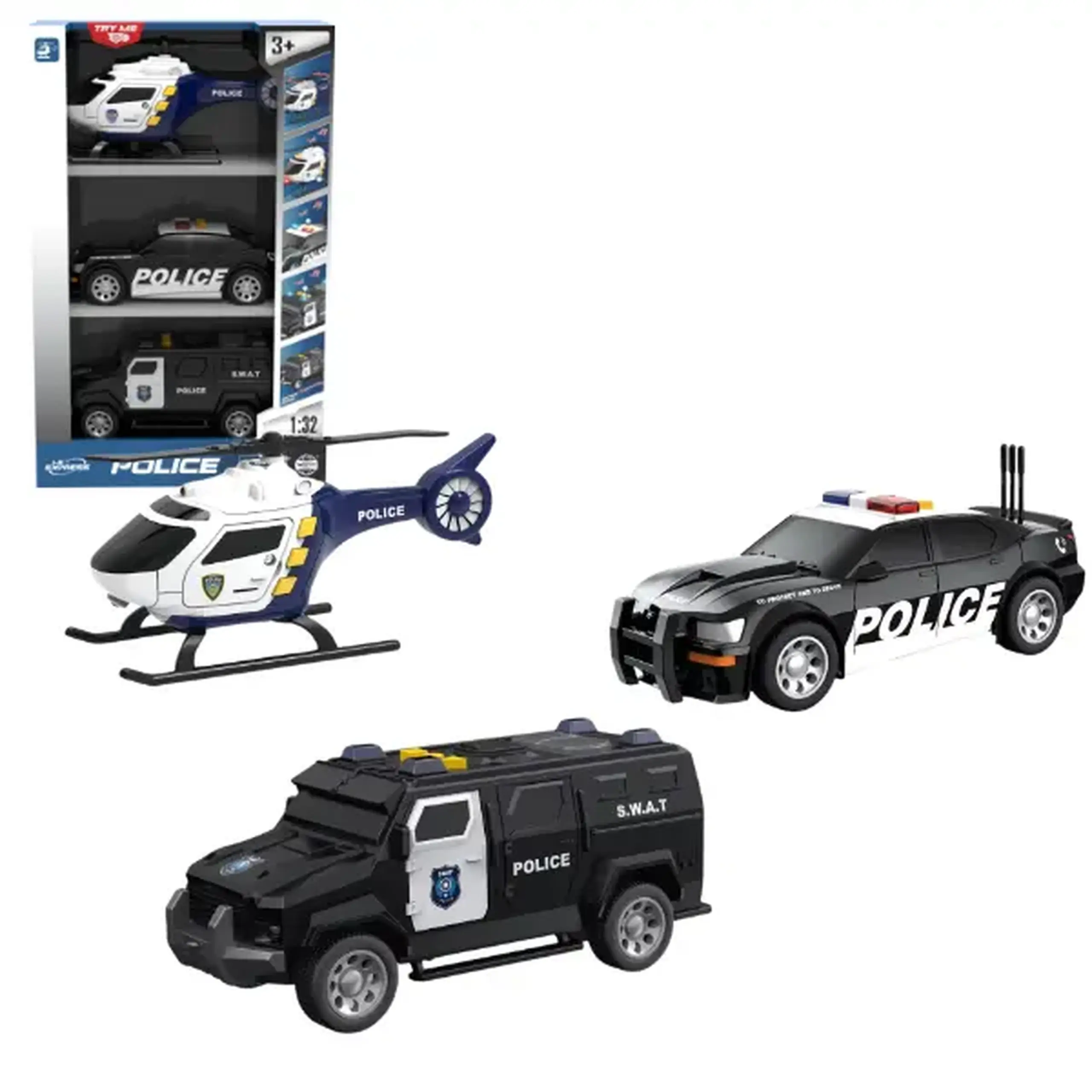 1:32 Set vehicule de poliție cu fricțiune (lumini / sunete)