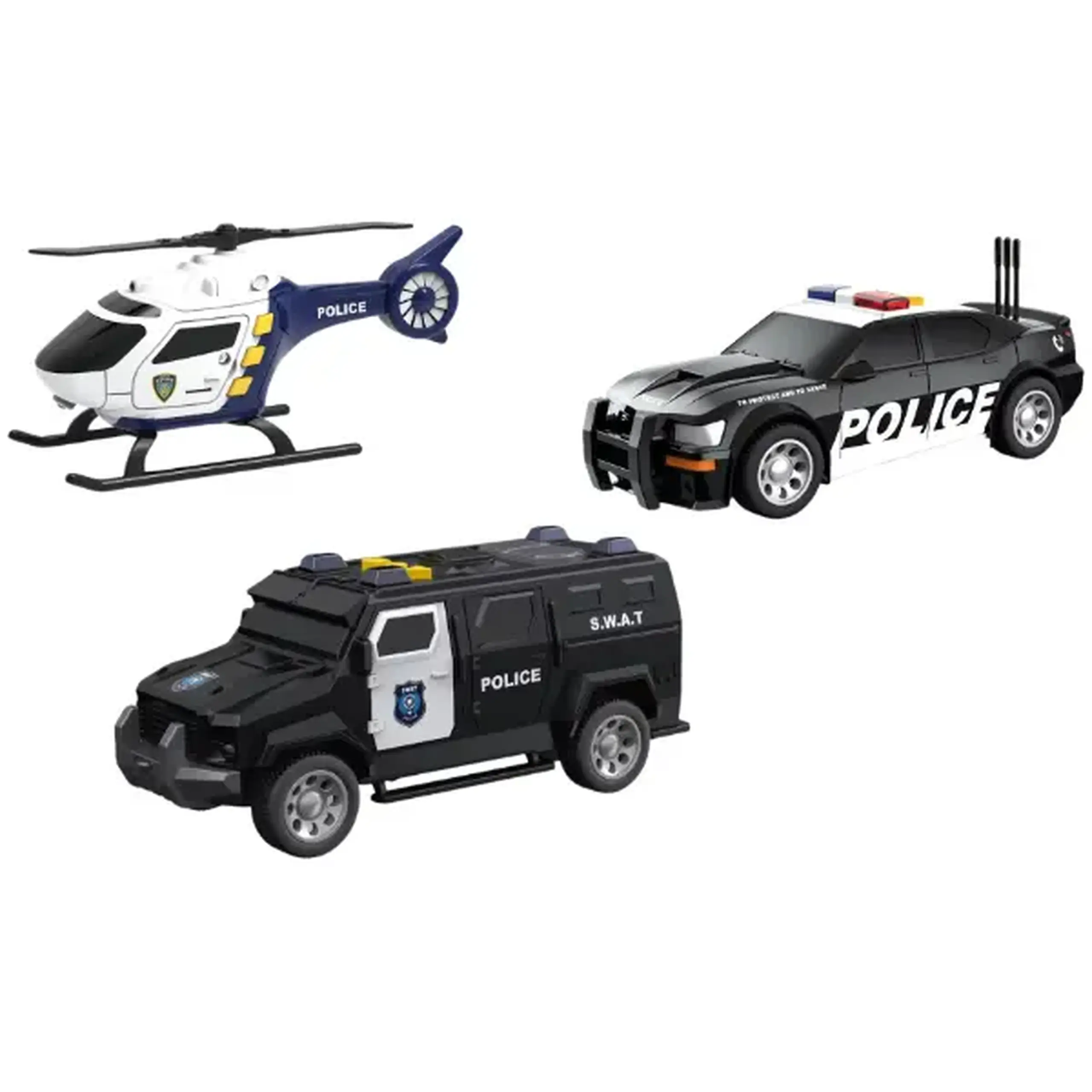 1:32 Set vehicule de poliție cu fricțiune (lumini / sunete)