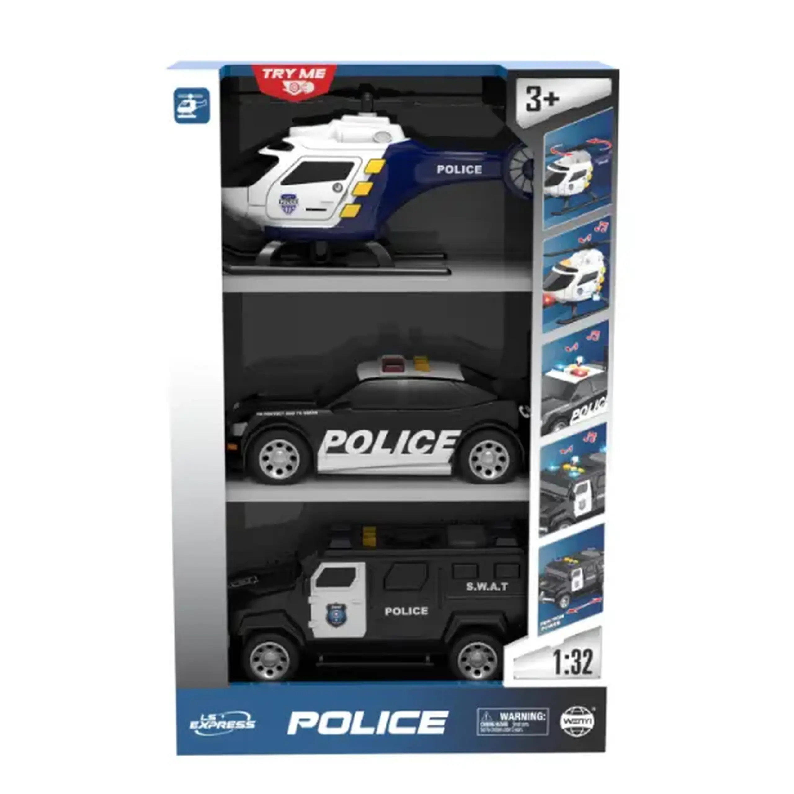 1:32 Set vehicule de poliție cu fricțiune (lumini / sunete)