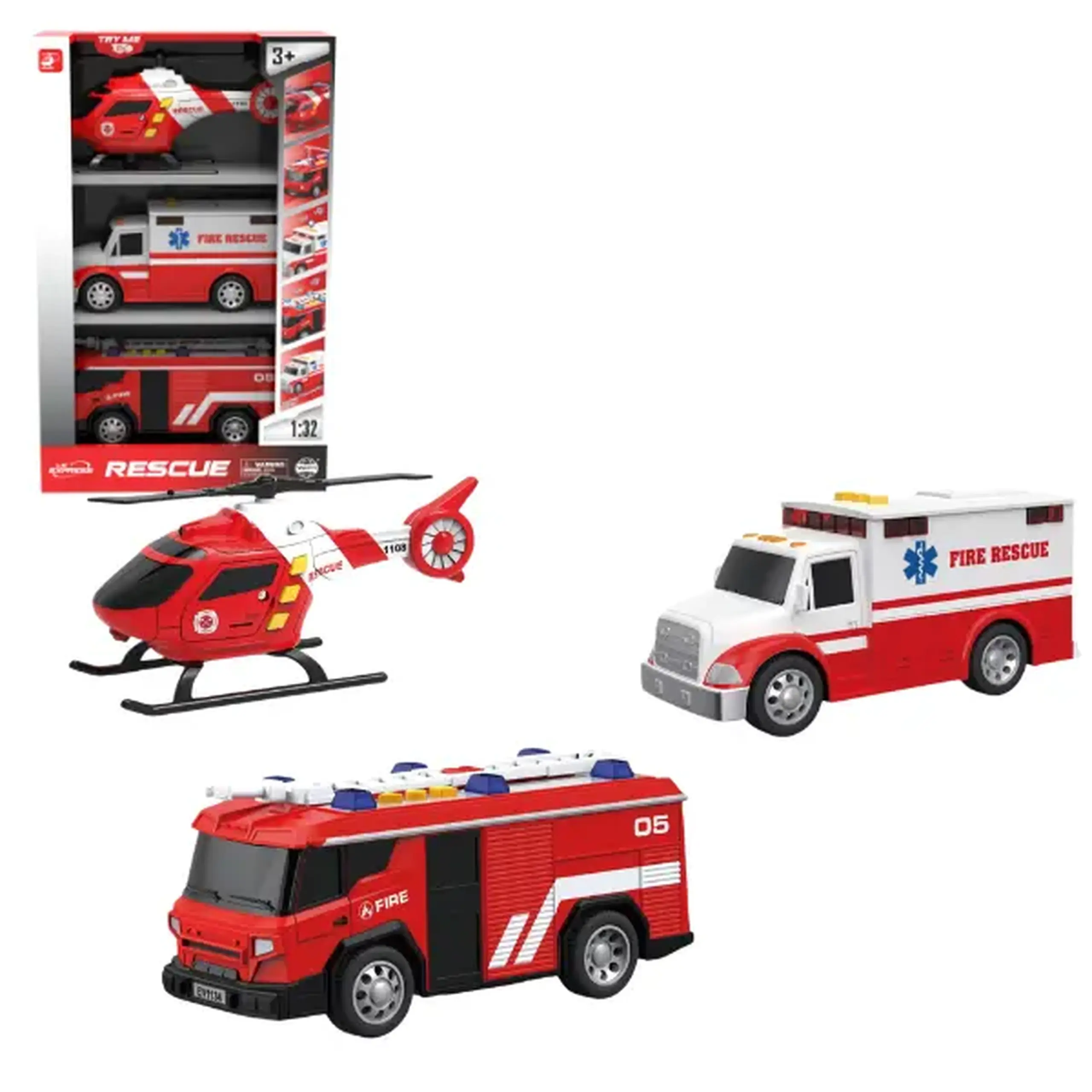 1:32 Set vehicule de salvare cu fricțiune (lumini / sunete)