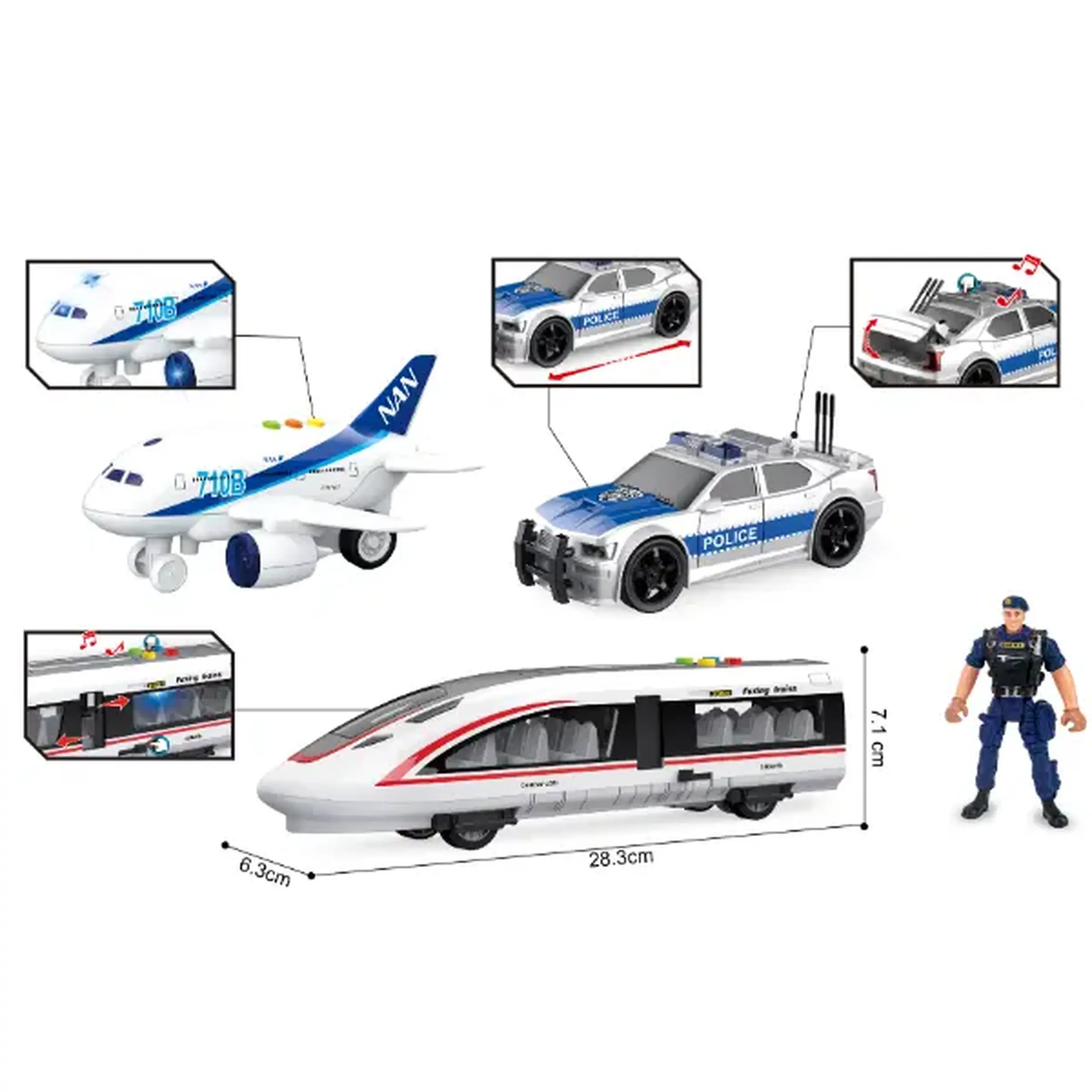1:20 Set vehicule de poliție cu fricțiune (lumini /sunete)