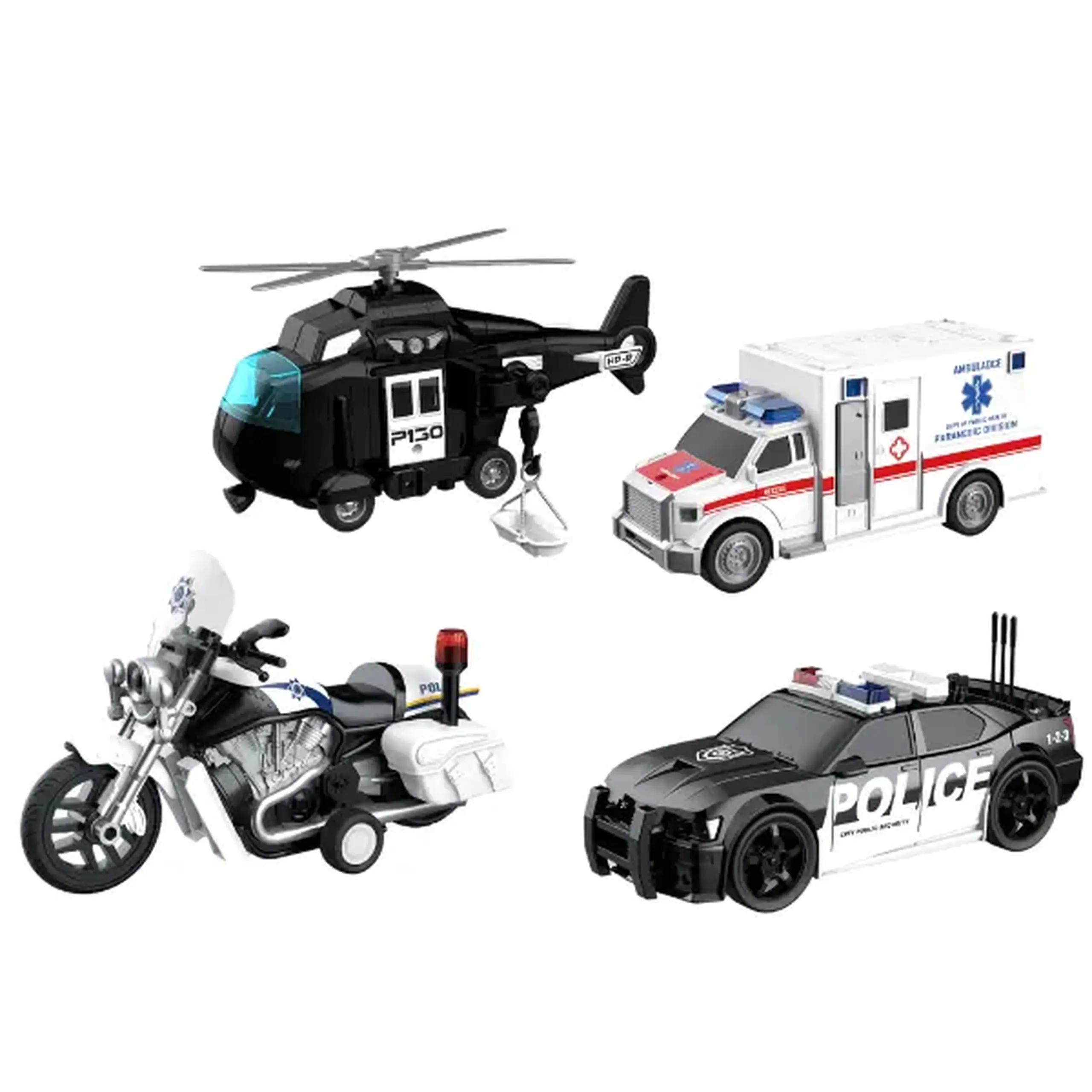 1:20 Set vehicule de poliție cu fricțiune (lumini /sunete)