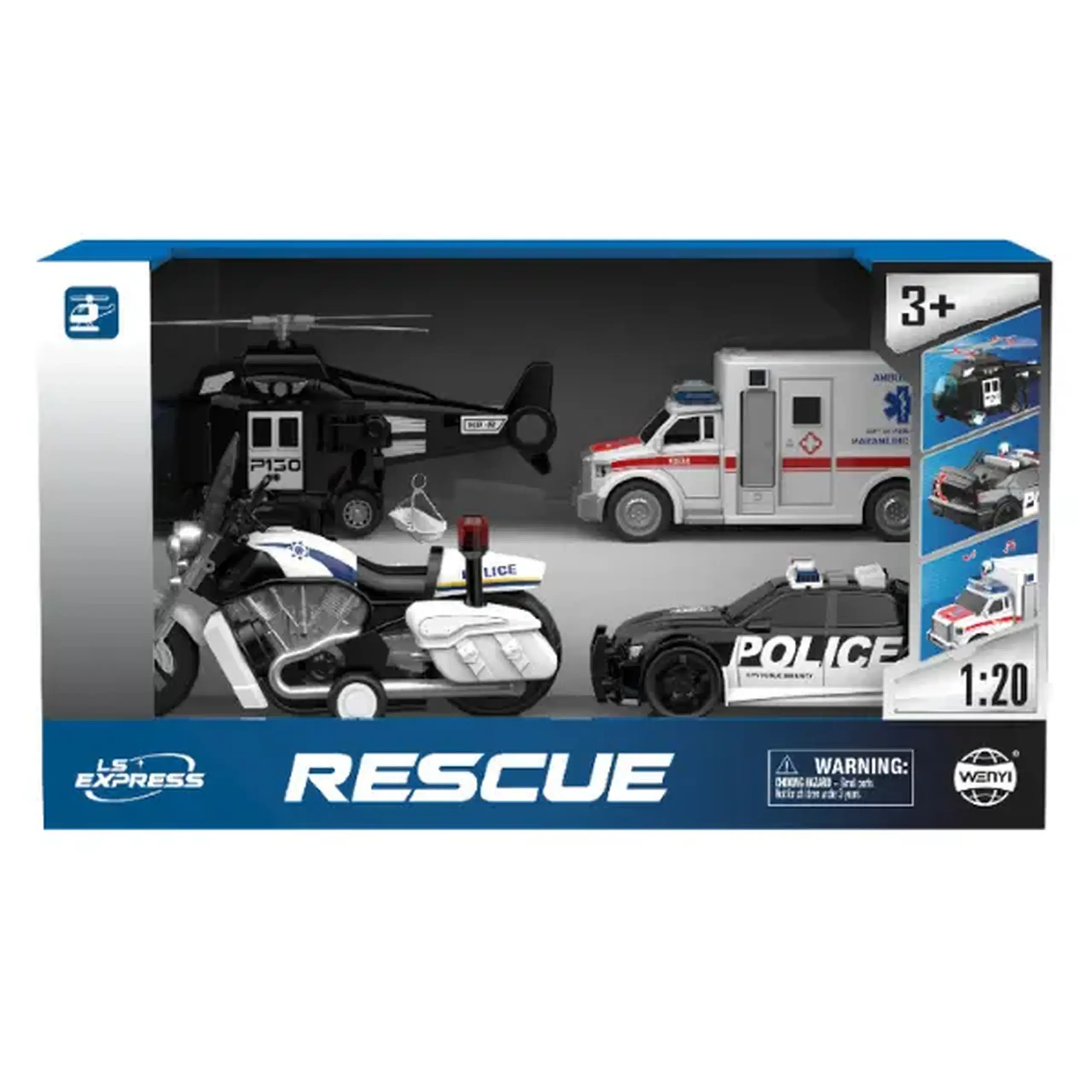 1:20 Set vehicule de poliție cu fricțiune (lumini /sunete)