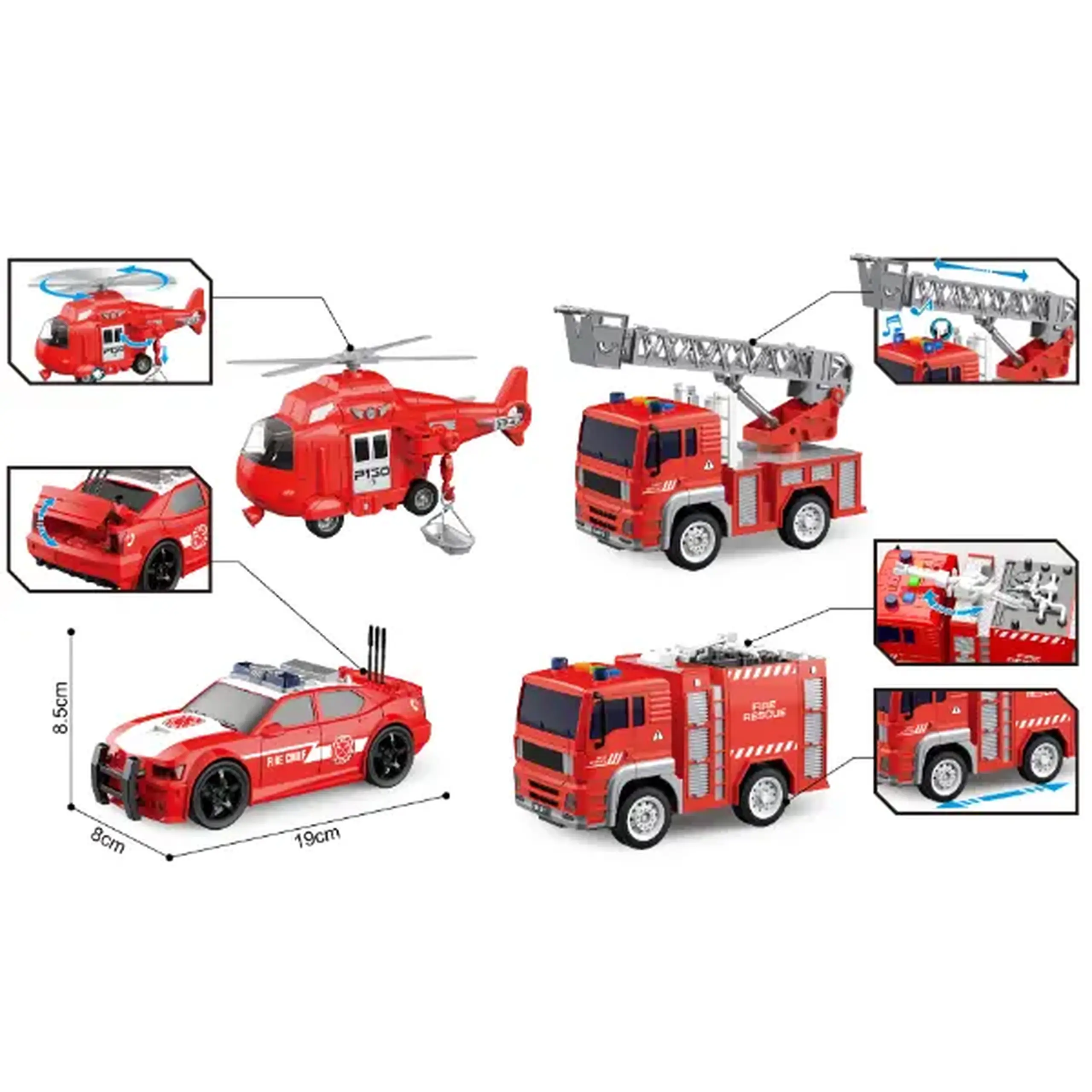 1:20 Set mașini de pompieri cu fricțiune (lumini /sunete)