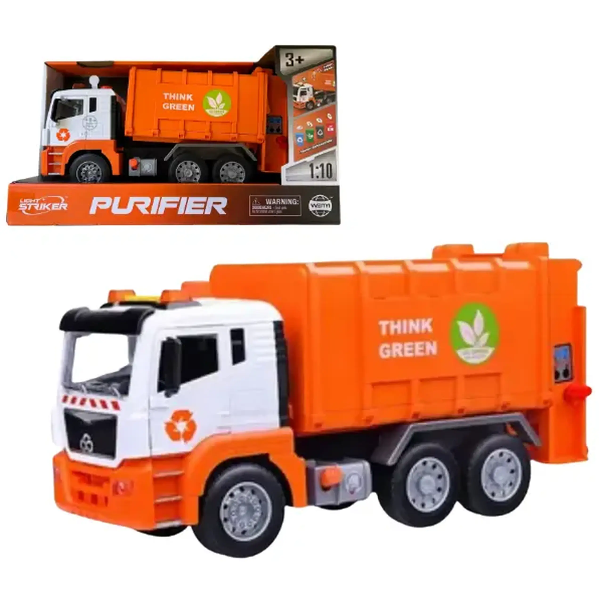 1:10 Camion de gunoi cu inerție "Think Green" (lumină / sunet)