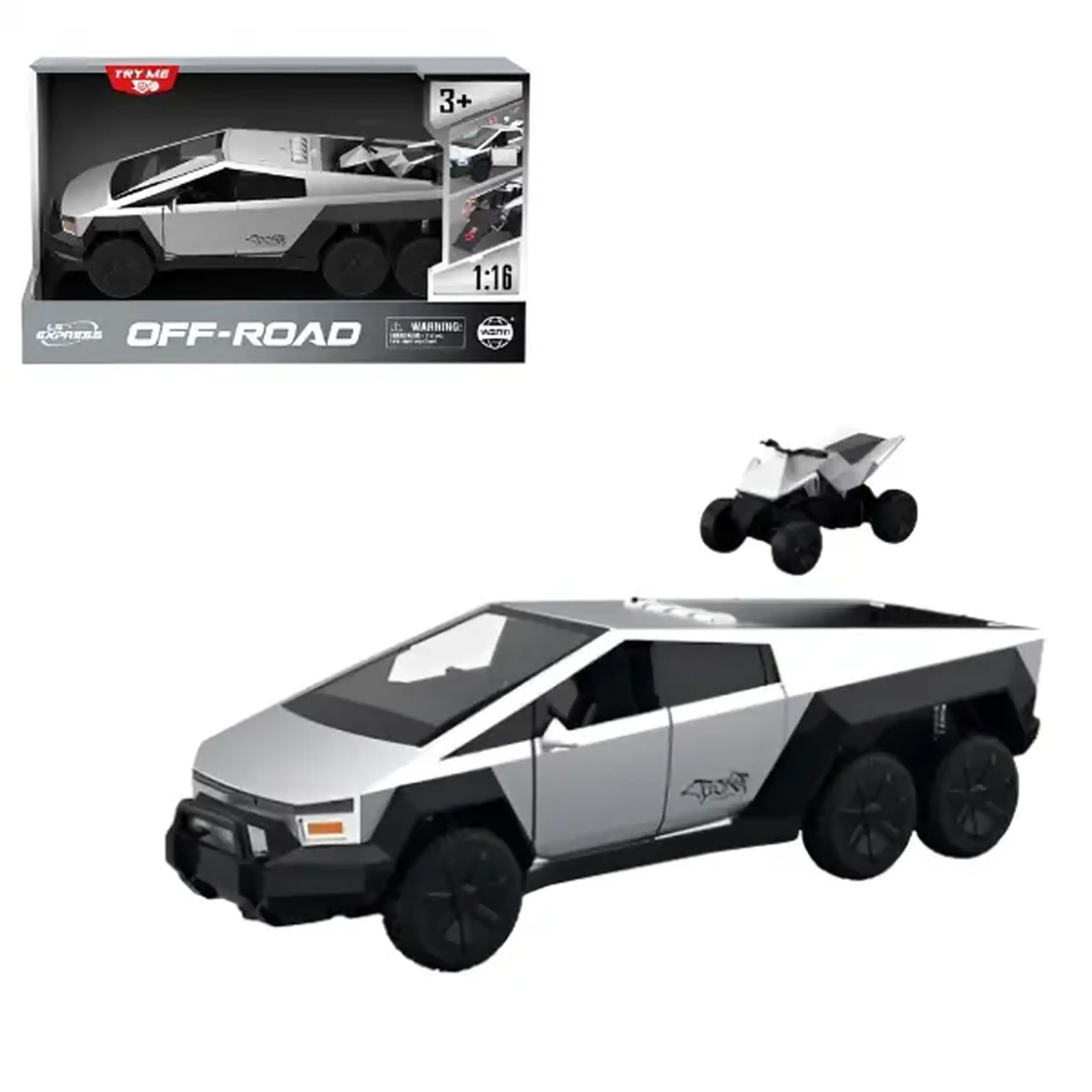 1:16 "Cybertruck" inerțial cu șase roți (lumini/sunete)