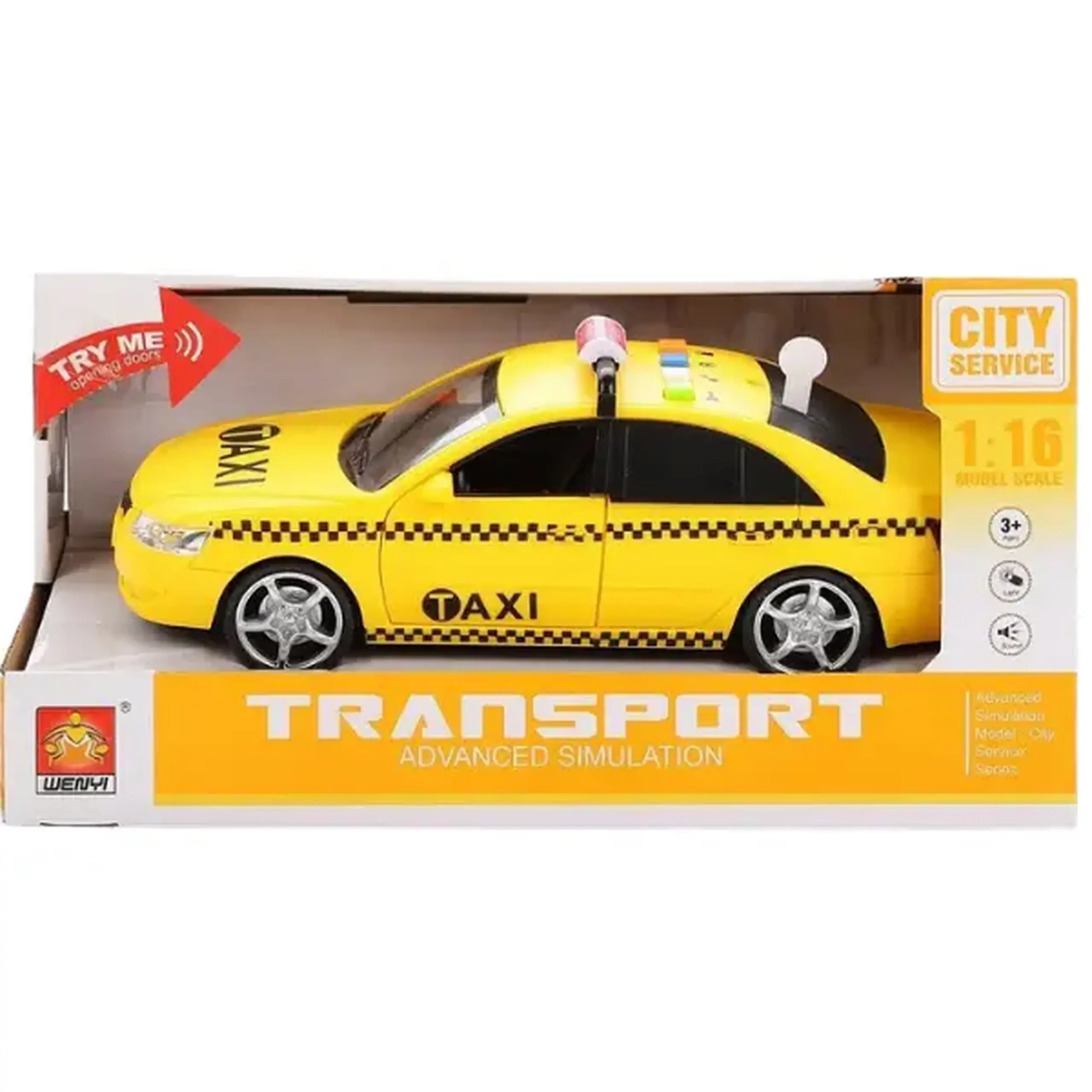 1:16 Mașină inerțială "Taxi" (lumină / sunet / uși mobile)