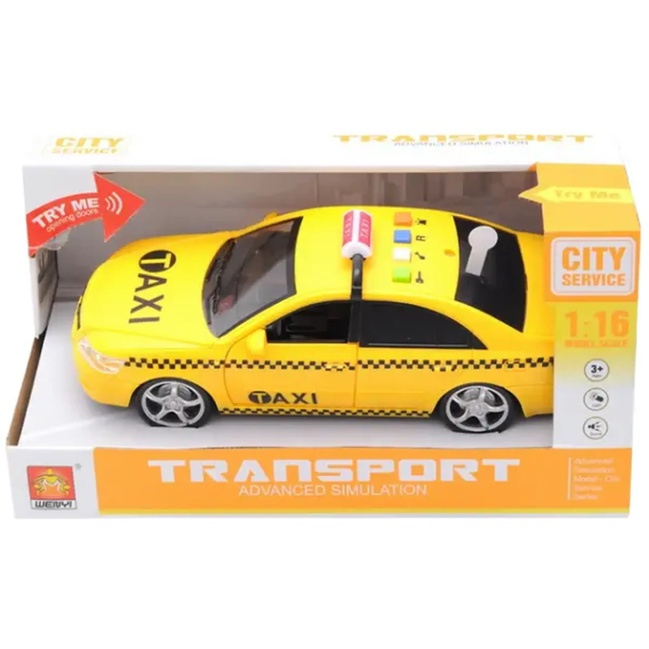 1:16 Mașină inerțială "Taxi" (lumină / sunet / uși mobile)