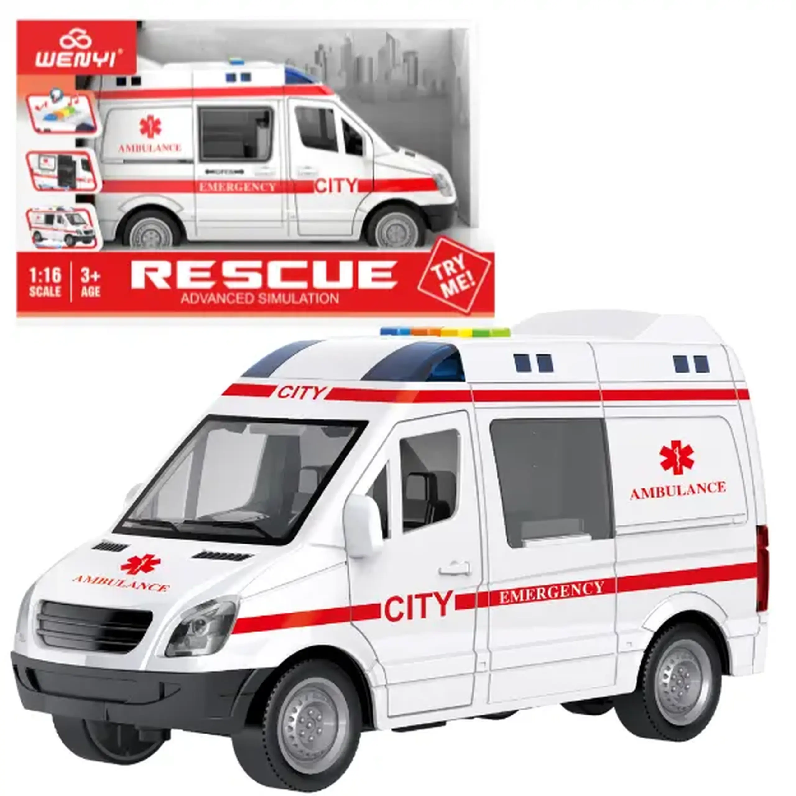 1:16 Ambulanță cu inerție (lumini /sunete/ușile se deschid)