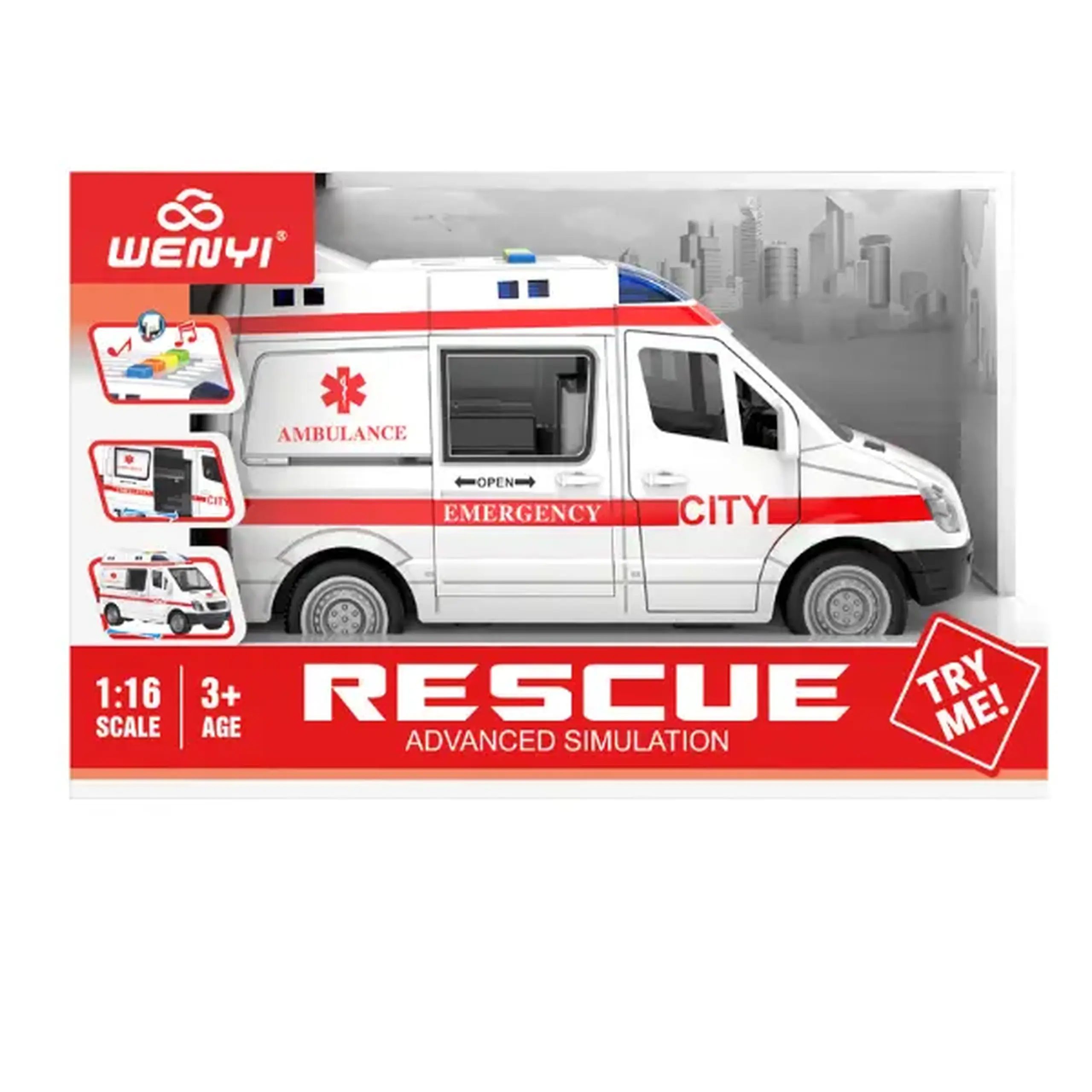 1:16 Ambulanță cu inerție (lumini /sunete/ușile se deschid)