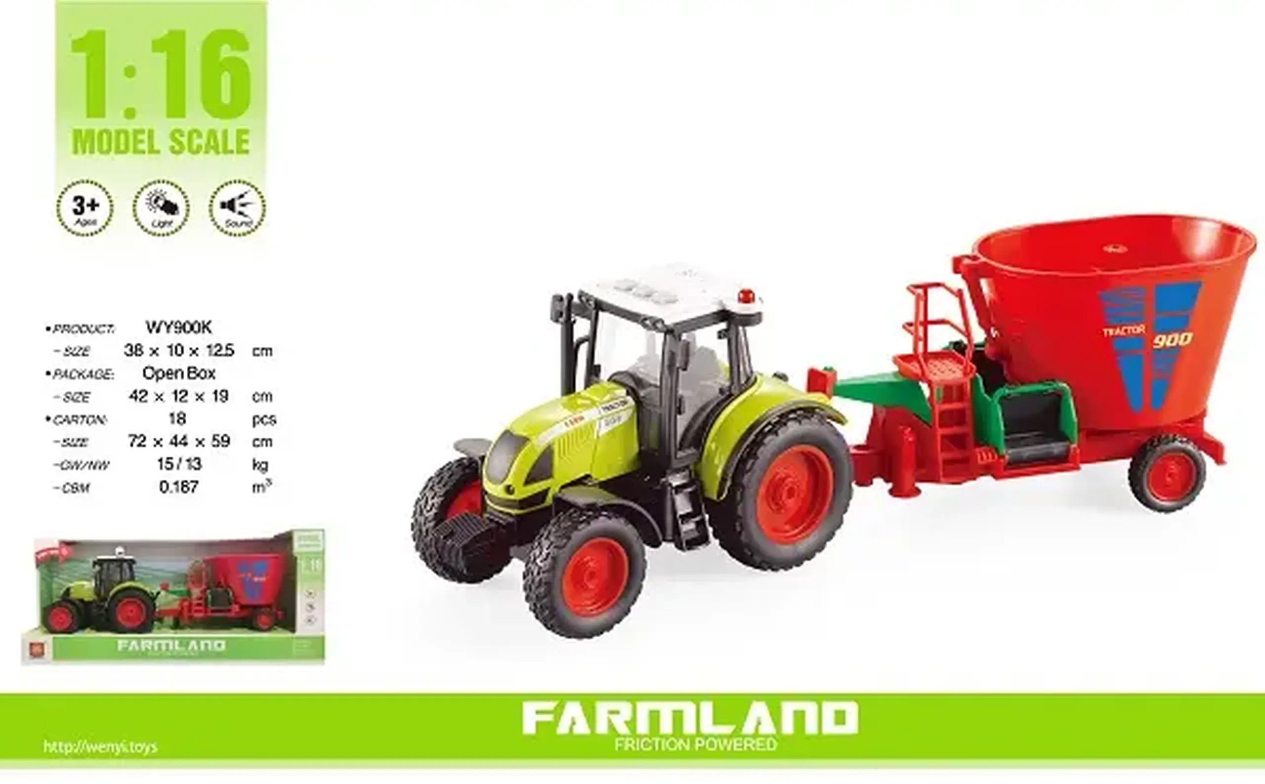 1:16 Tractor cu fricțiune "Trailered Farm Tractor" (lumina / sunet)