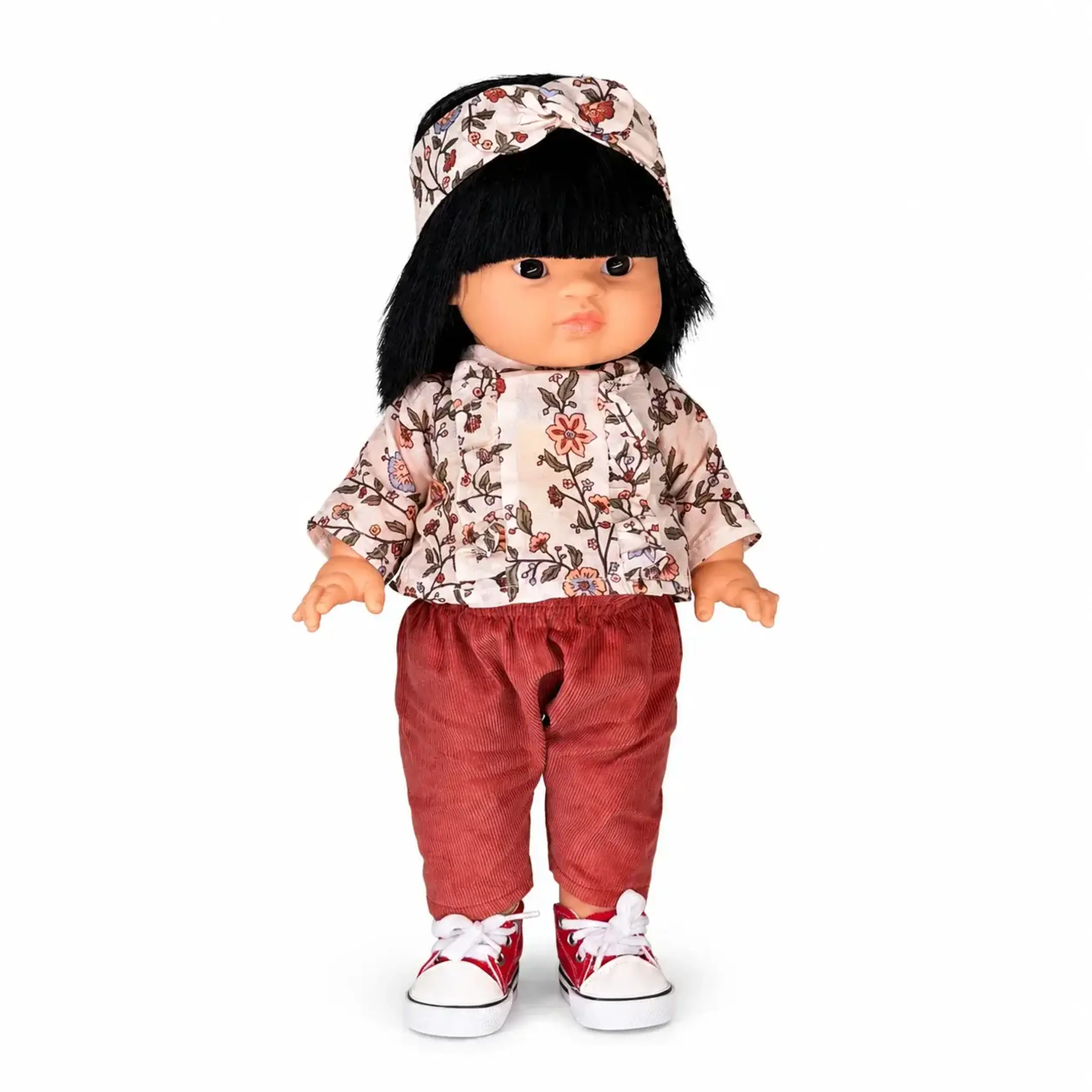 Păpușă cu ținută florală și pantaloni roz — Minikane