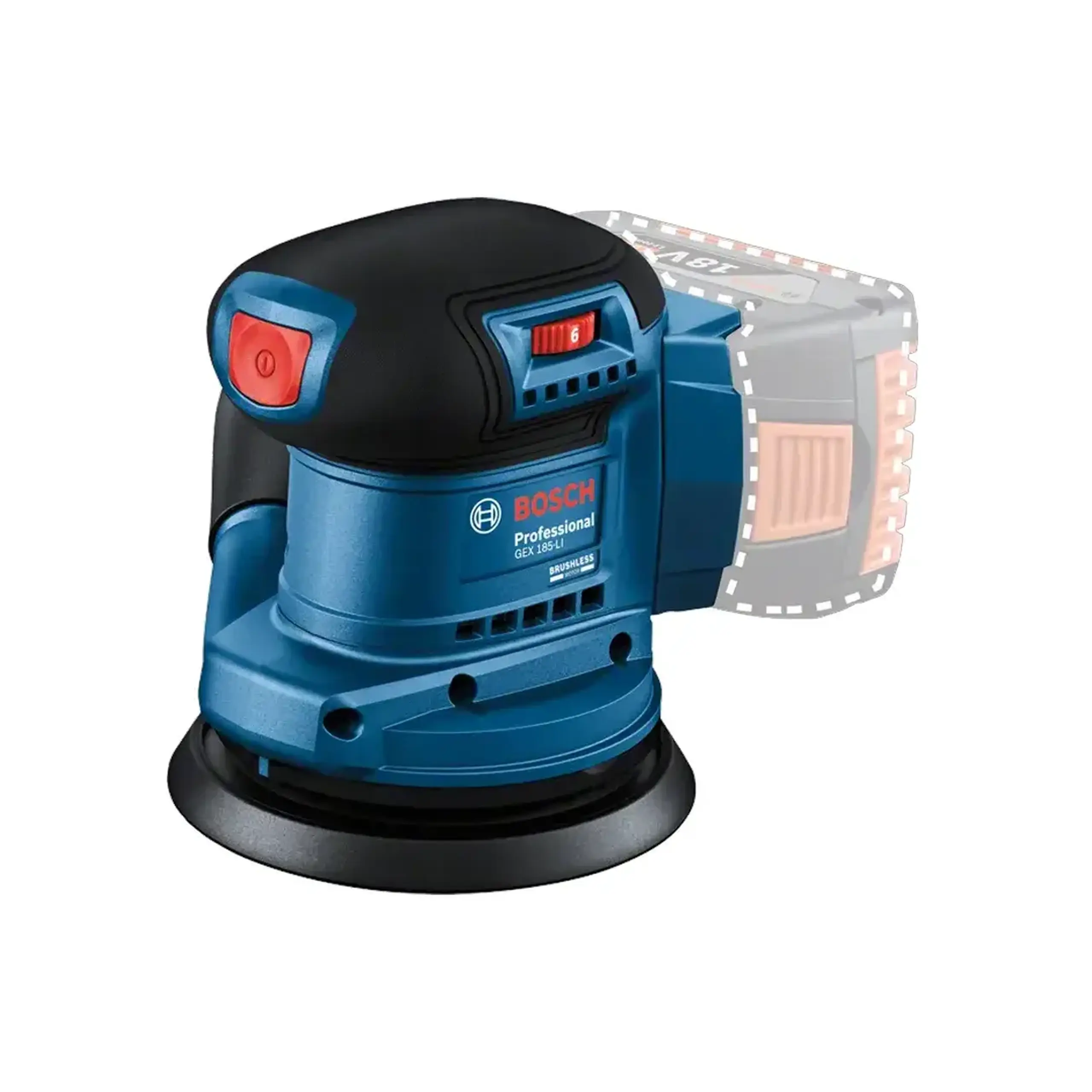 Șlefuitor cu excentric pe acumulator GEX 185-LI 125 mm 18 V 6000 - 10000 rot/min Bosch - Complectaţie Sac colector de praf, valiză