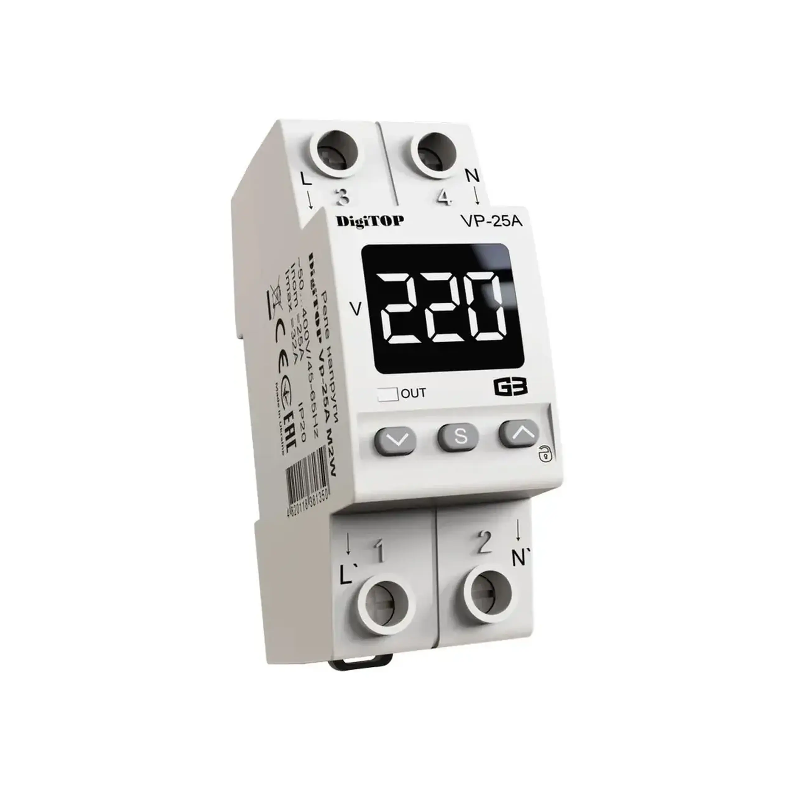 Releu de control tensiune cu ecran digital VP-25M2W TRUE RMS 25 A 220 - 240 V IP20 120 - 270 V Digitop