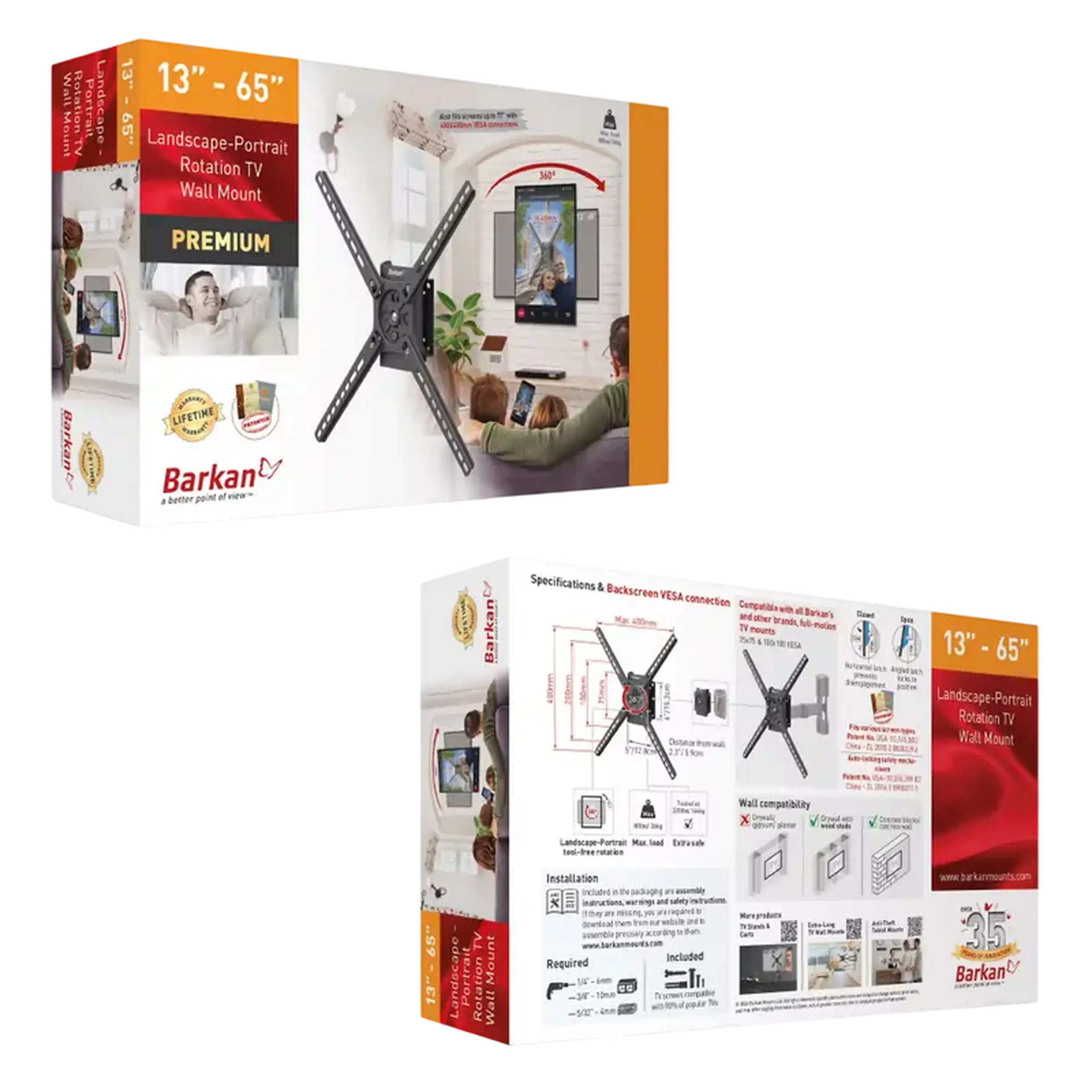 Suport de perete cu mișcare pivotantă BARKAN BM300R, Negru